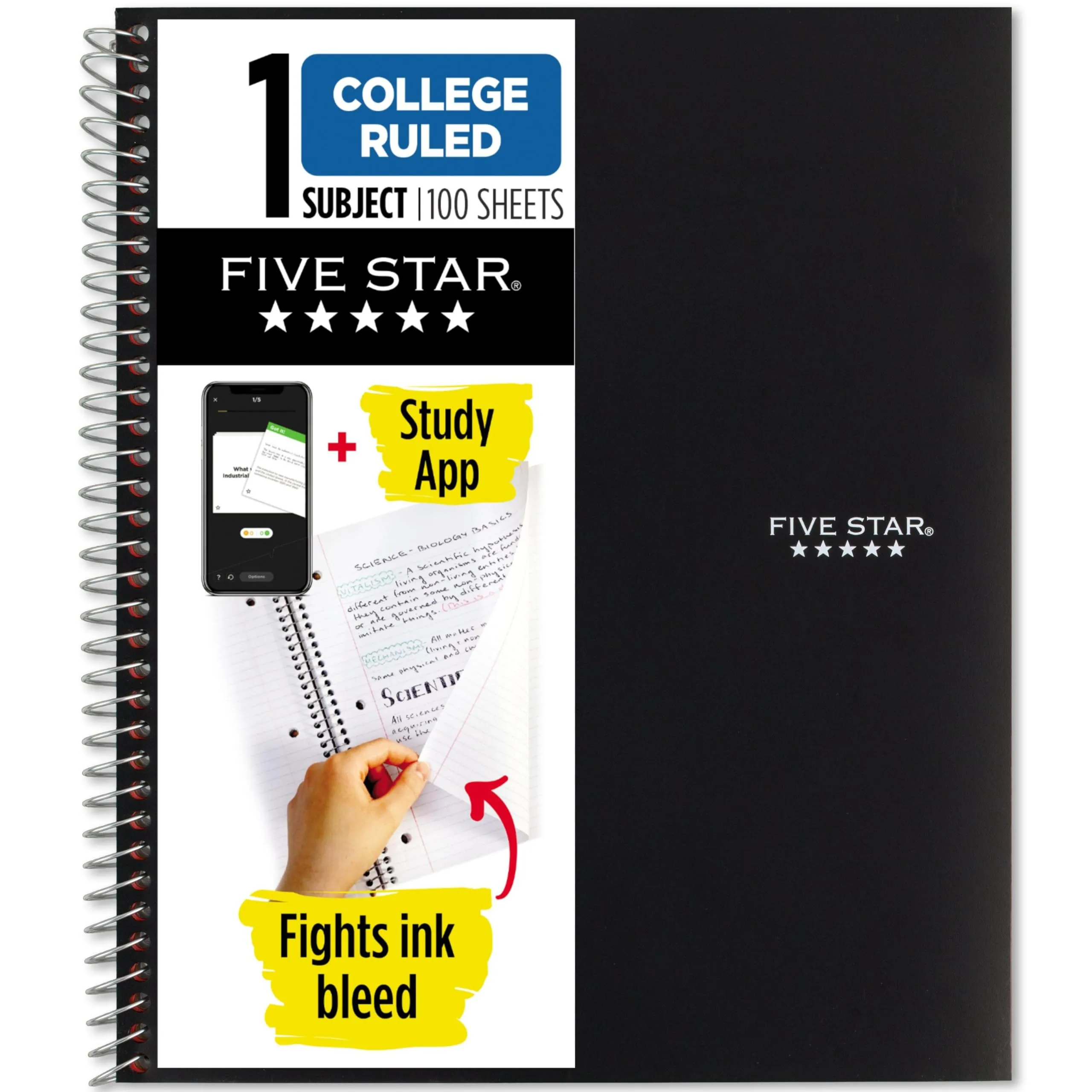 FIVE STAR 1-Subject Spiral Notebook with Study App, College Ruled, 100 Sheets (8.5 x 11)
