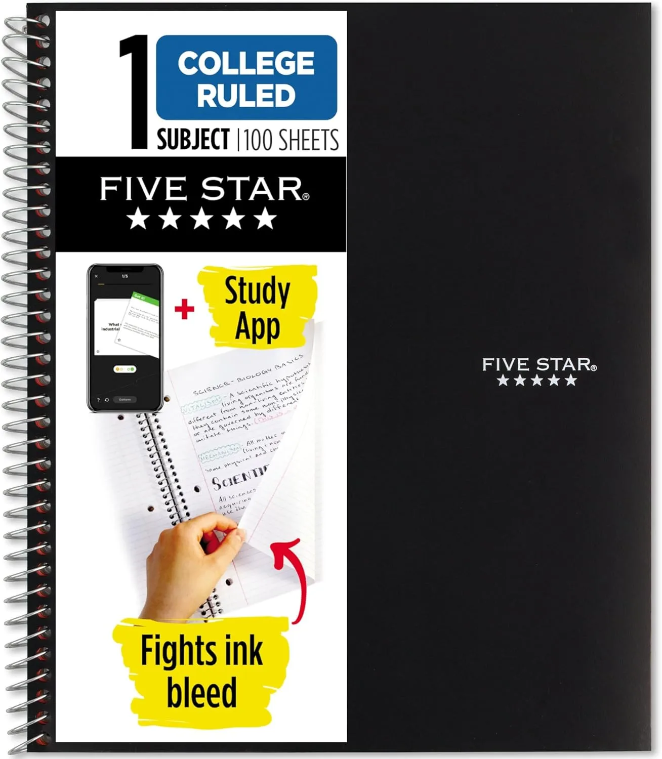 FIVE STAR 1-Subject Spiral Notebook with Study App, College Ruled, 100 Sheets (8.5 x 11)