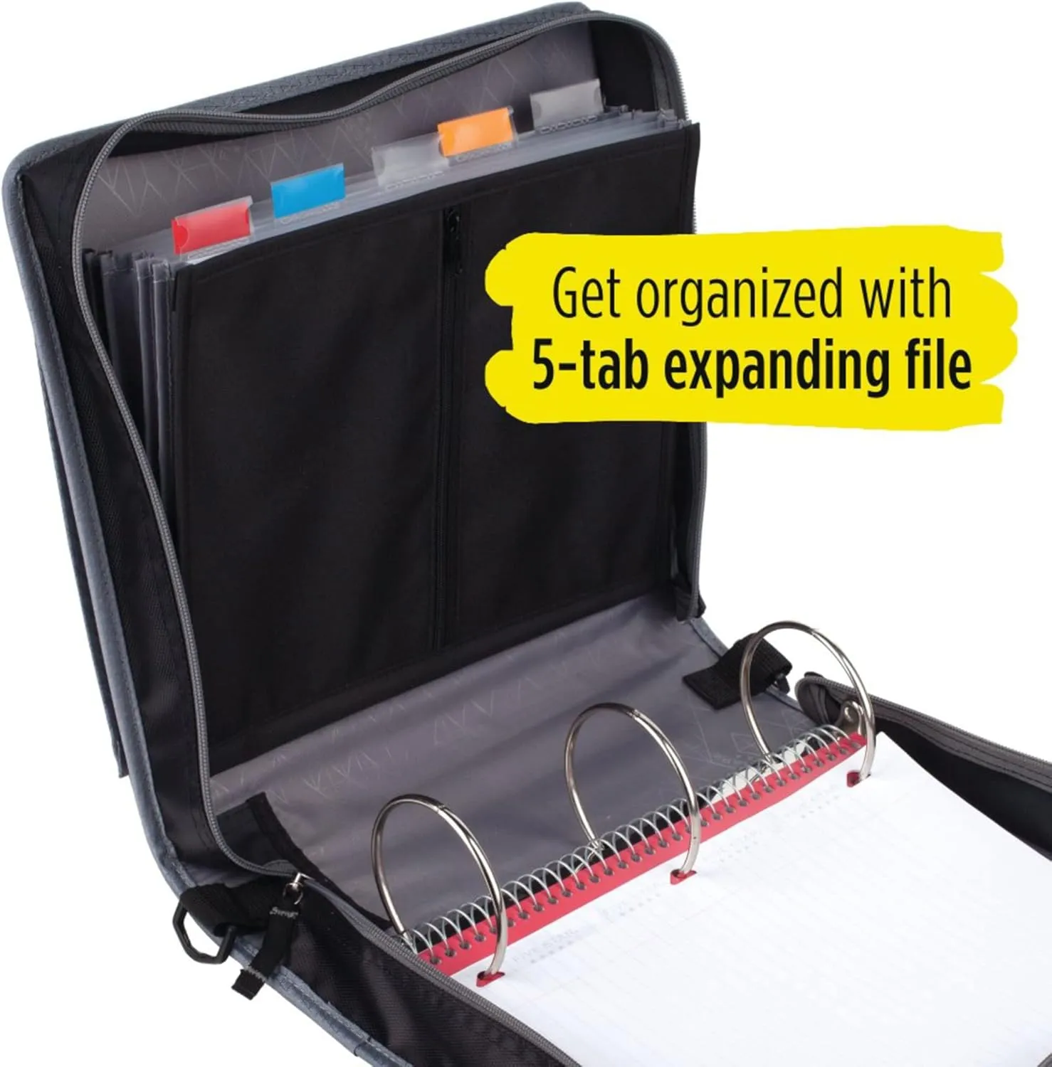 Five Star® Zipper 3-Ring Binder, 3" Round Rings, Black/Gray