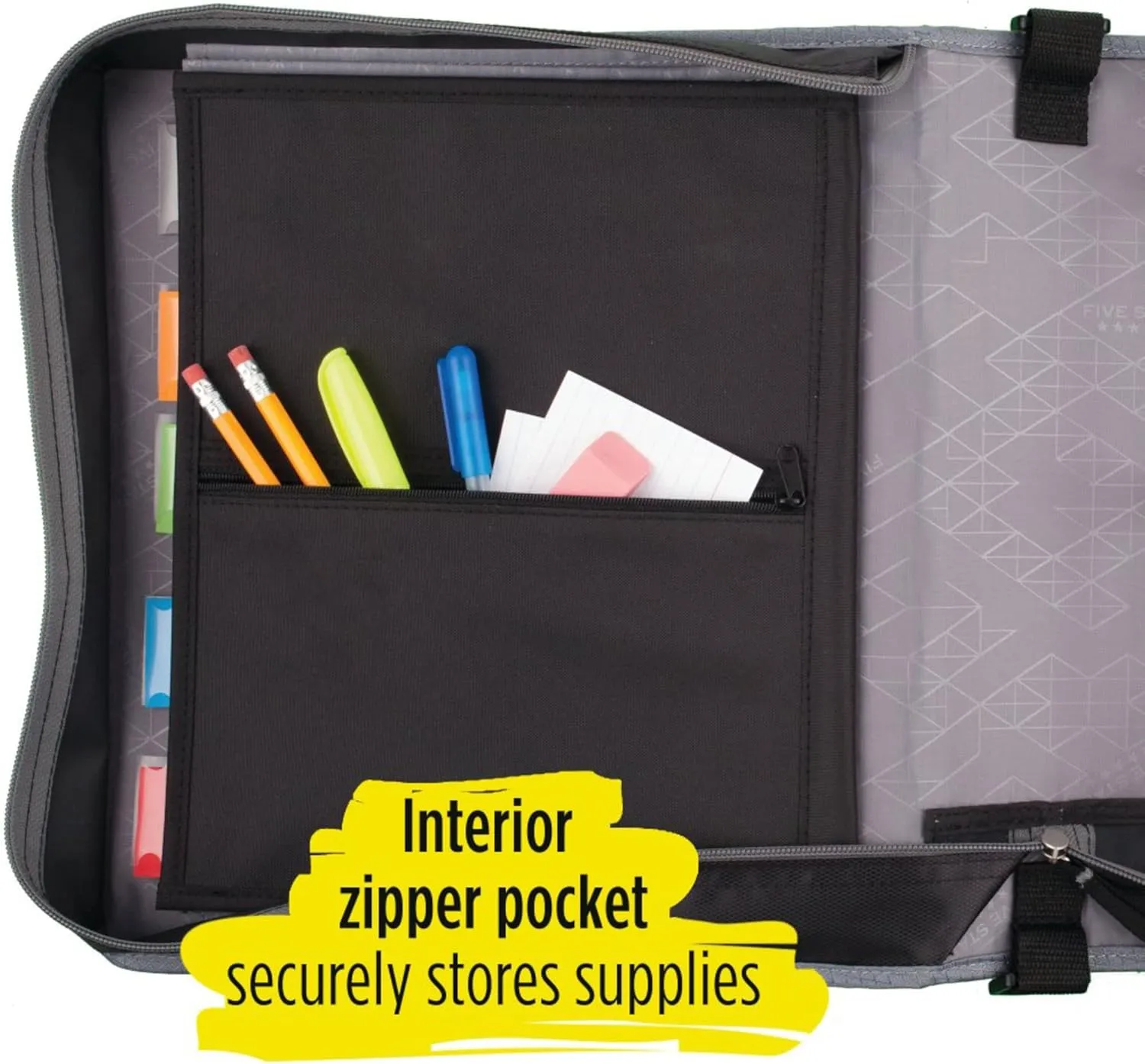 Five Star® Zipper 3-Ring Binder, 3" Round Rings, Black/Gray