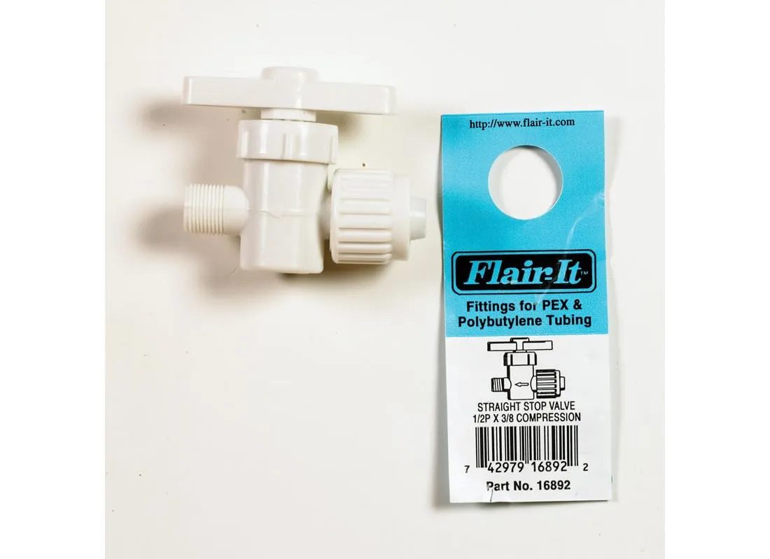 Flair-It 16892 Plastic Straight Stop Valve, 0.5" Size