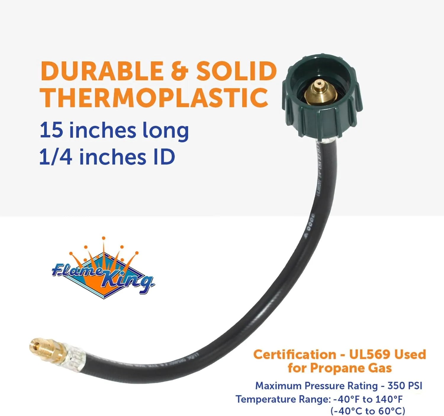 Flame King Pigtail Propane Hose Connector ACME nut x 1/4 inch Inverted Male Flare