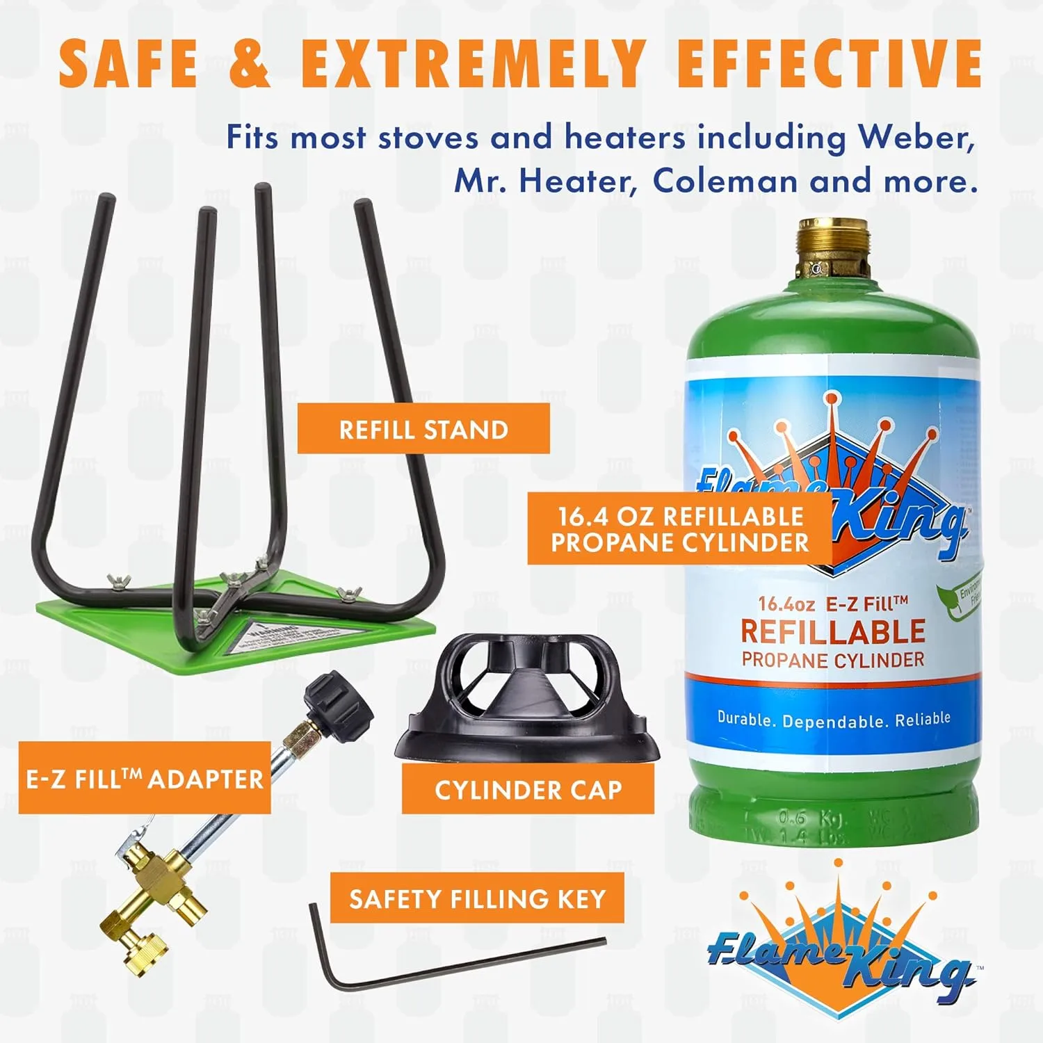 Flame King Refillable 1LB Propane Cylinder Tank with Refill Kit & CGA600