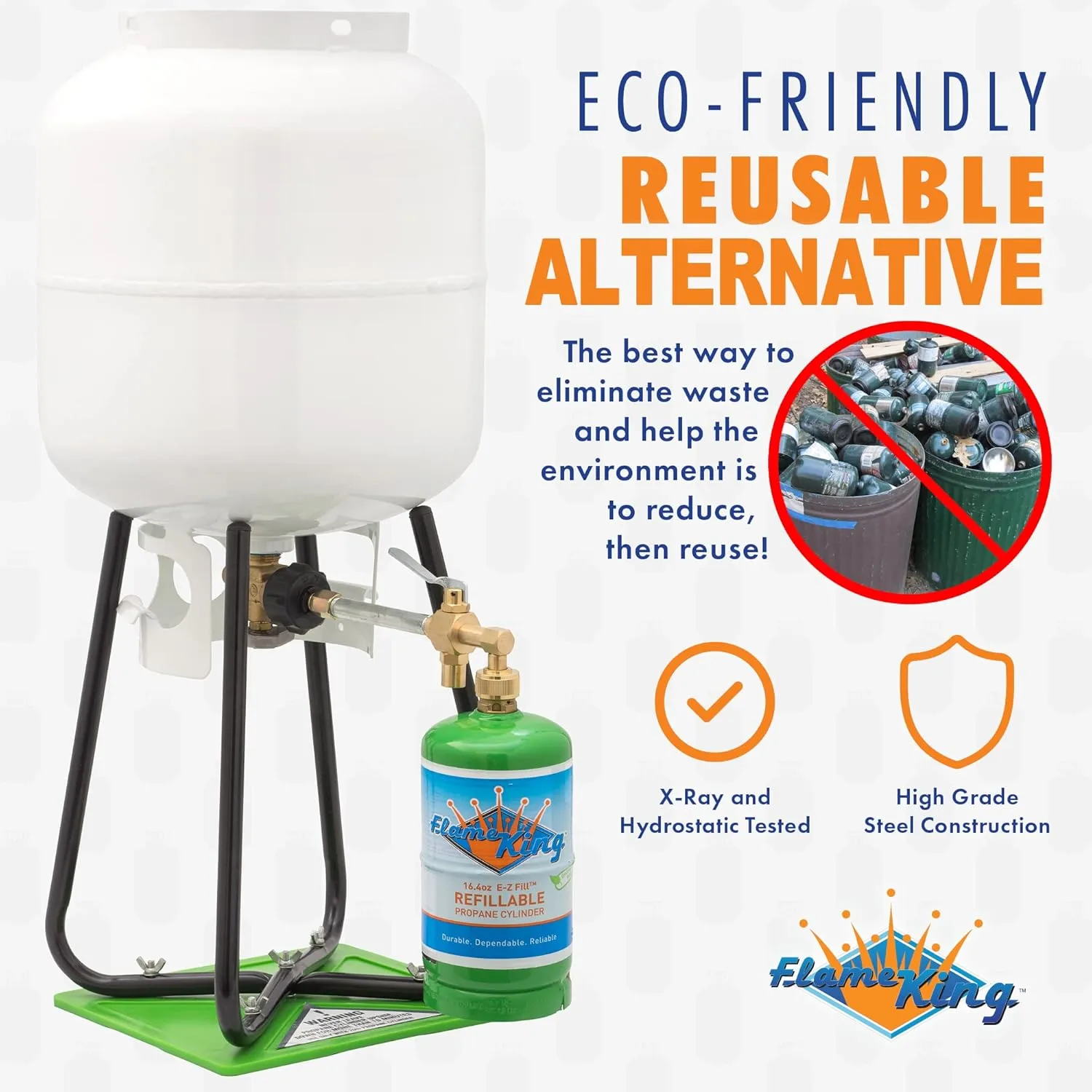 Flame King Refillable 1LB Propane Cylinder Tank with Refill Kit & CGA600