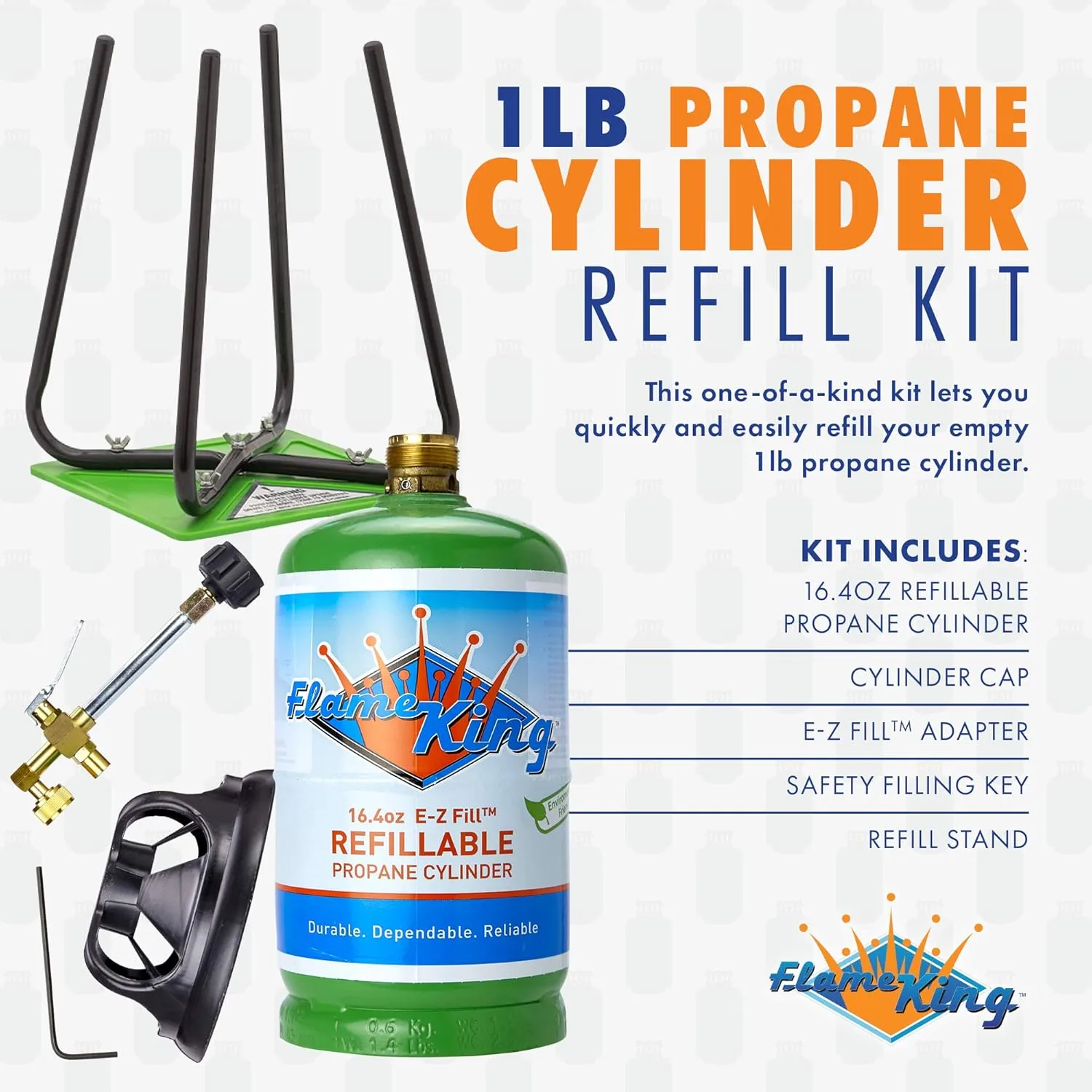 Flame King Refillable 1LB Propane Cylinder Tank with Refill Kit & CGA600