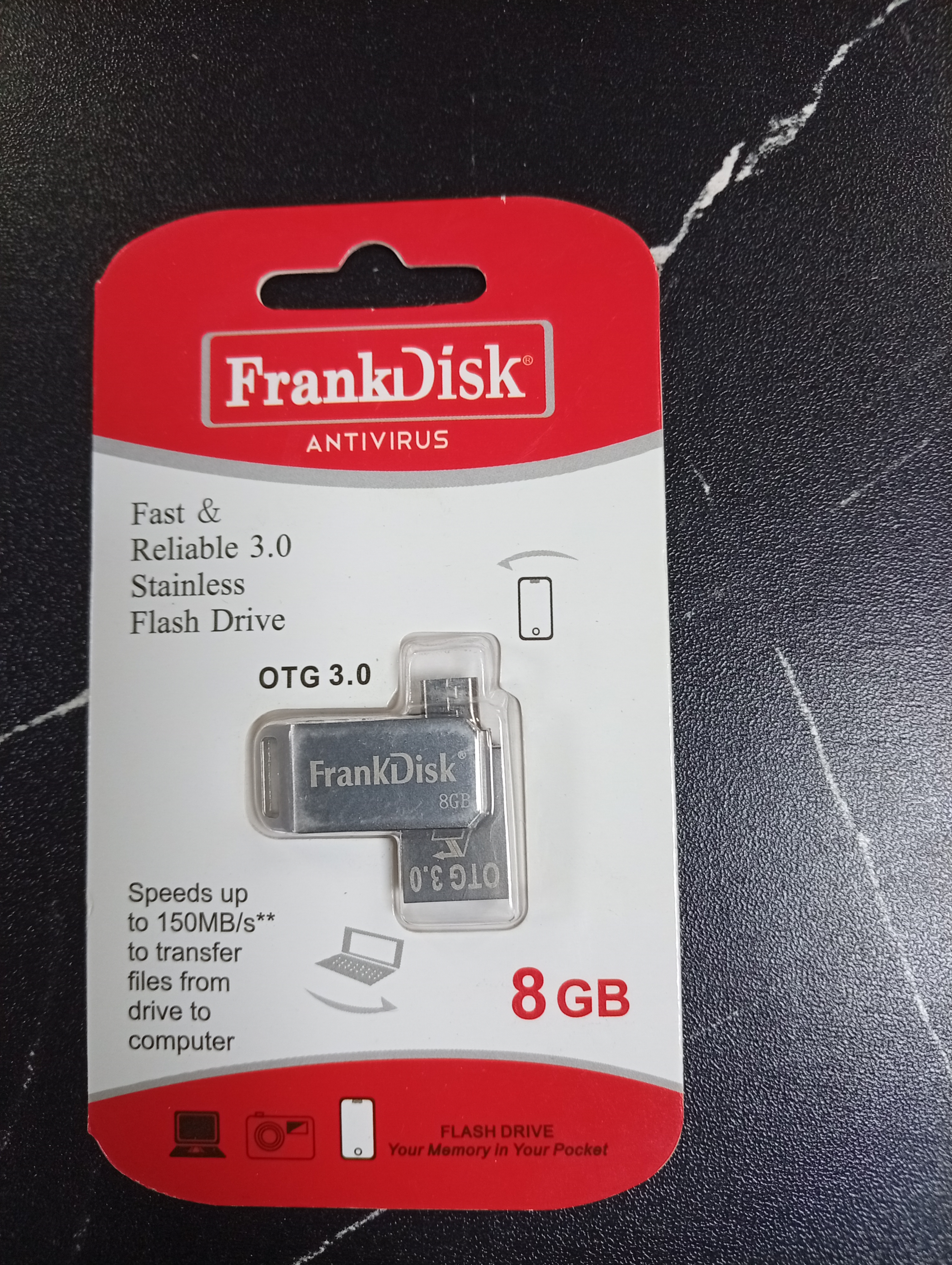FrankDisk Antivirus 8gb Stainless OTG Flash Drive With Memory Card Space