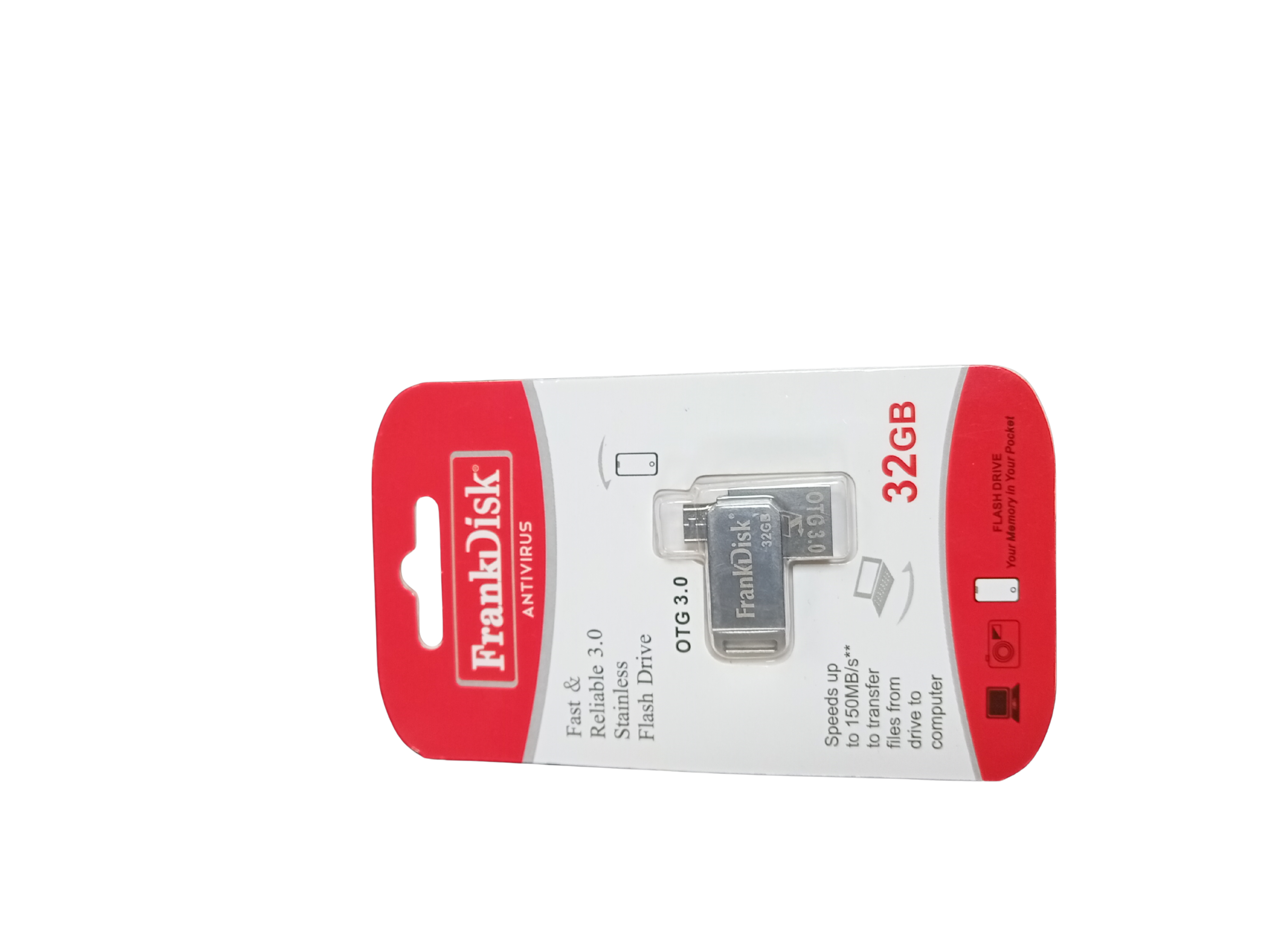 FrankDisk Antivirus 32gb Stainless OTG Flash Drive With Memory Card Space