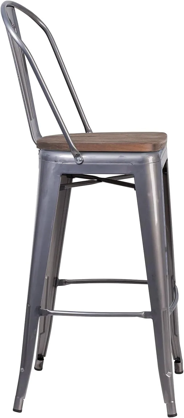 Flash Furniture Commercial Grade 30" High Black Metal Indoor-Outdoor Barstool with Removable Back Black Set of 1