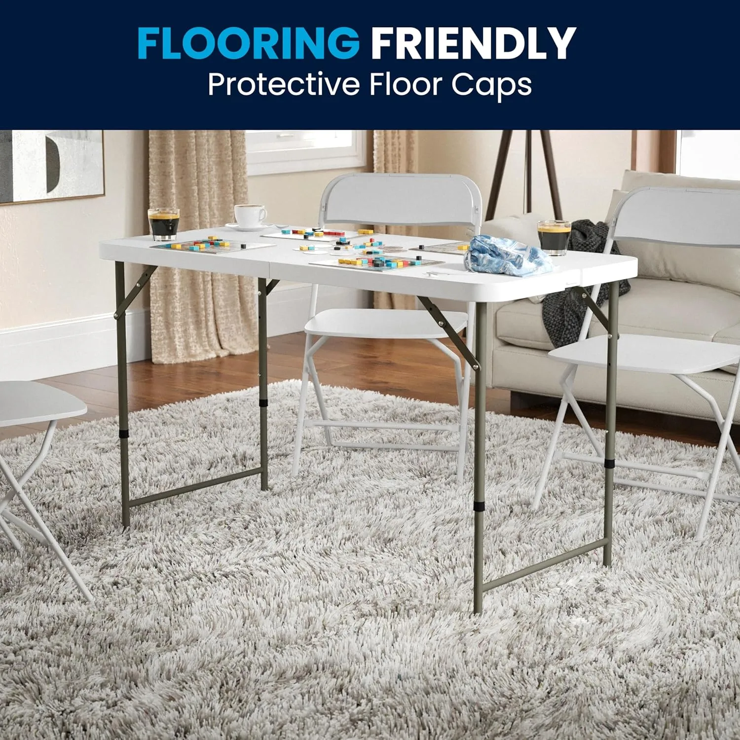 Flash Furniture 4' Rectangular Plastic Folding Event Table with Adjustable Legs and Carrying Handle