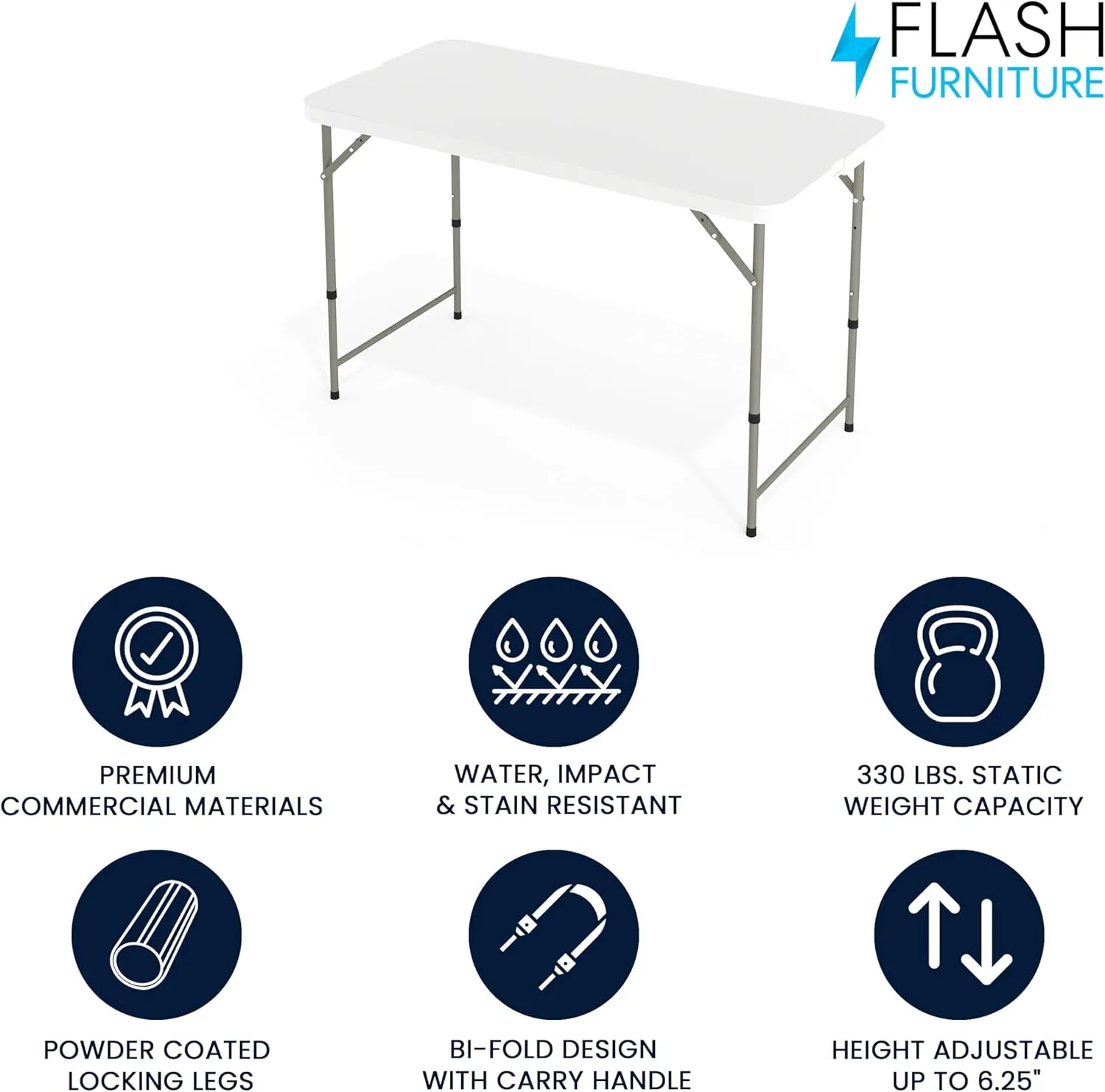 Flash Furniture 4' Rectangular Plastic Folding Event Table with Adjustable Legs and Carrying Handle
