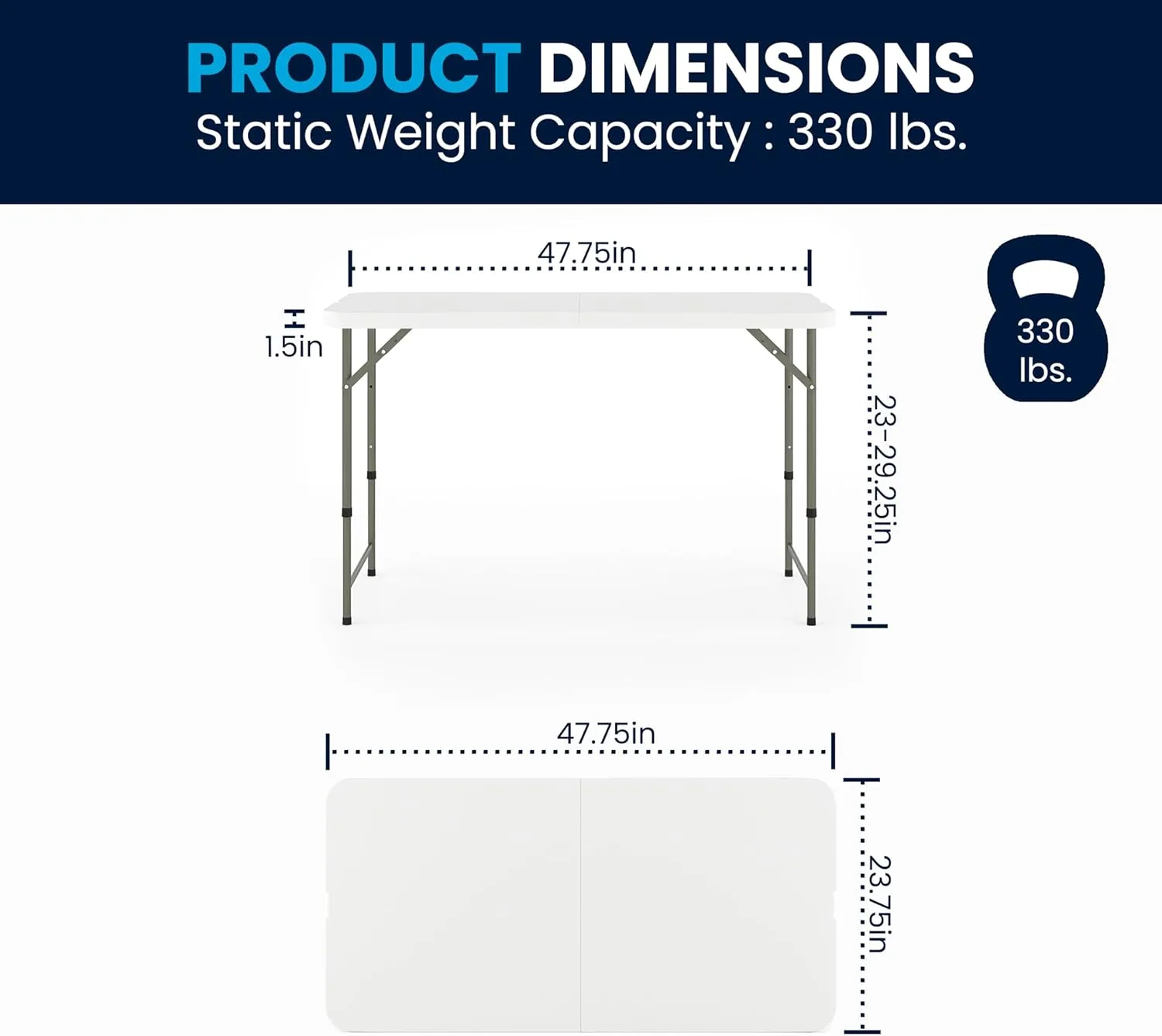 Flash Furniture 4' Rectangular Plastic Folding Event Table with Adjustable Legs and Carrying Handle
