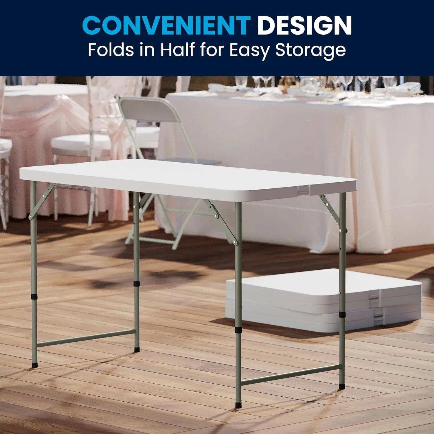 Flash Furniture 4' Rectangular Plastic Folding Event Table with Adjustable Legs and Carrying Handle
