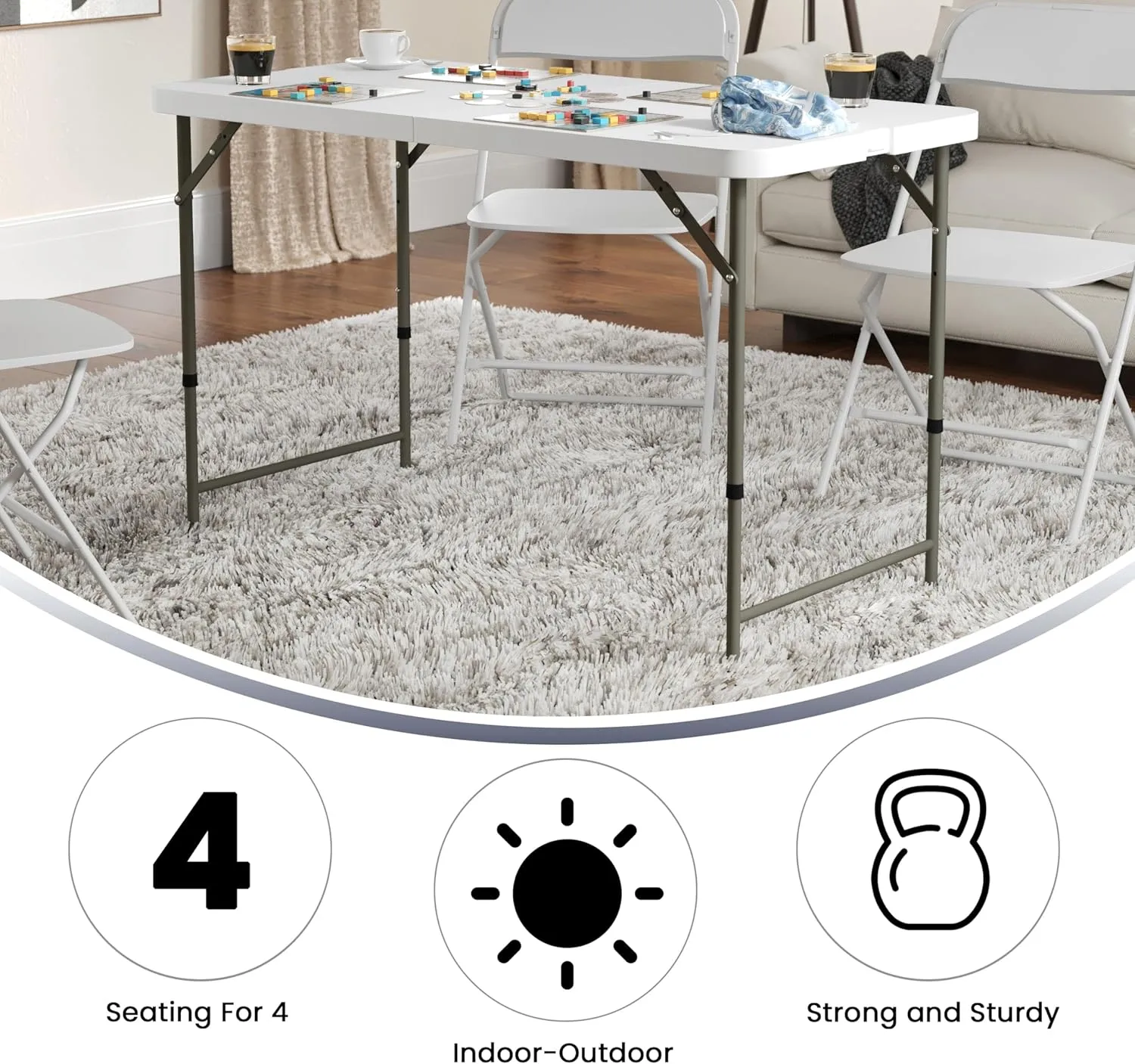 Flash Furniture 4' Rectangular Plastic Folding Event Table with Adjustable Legs and Carrying Handle