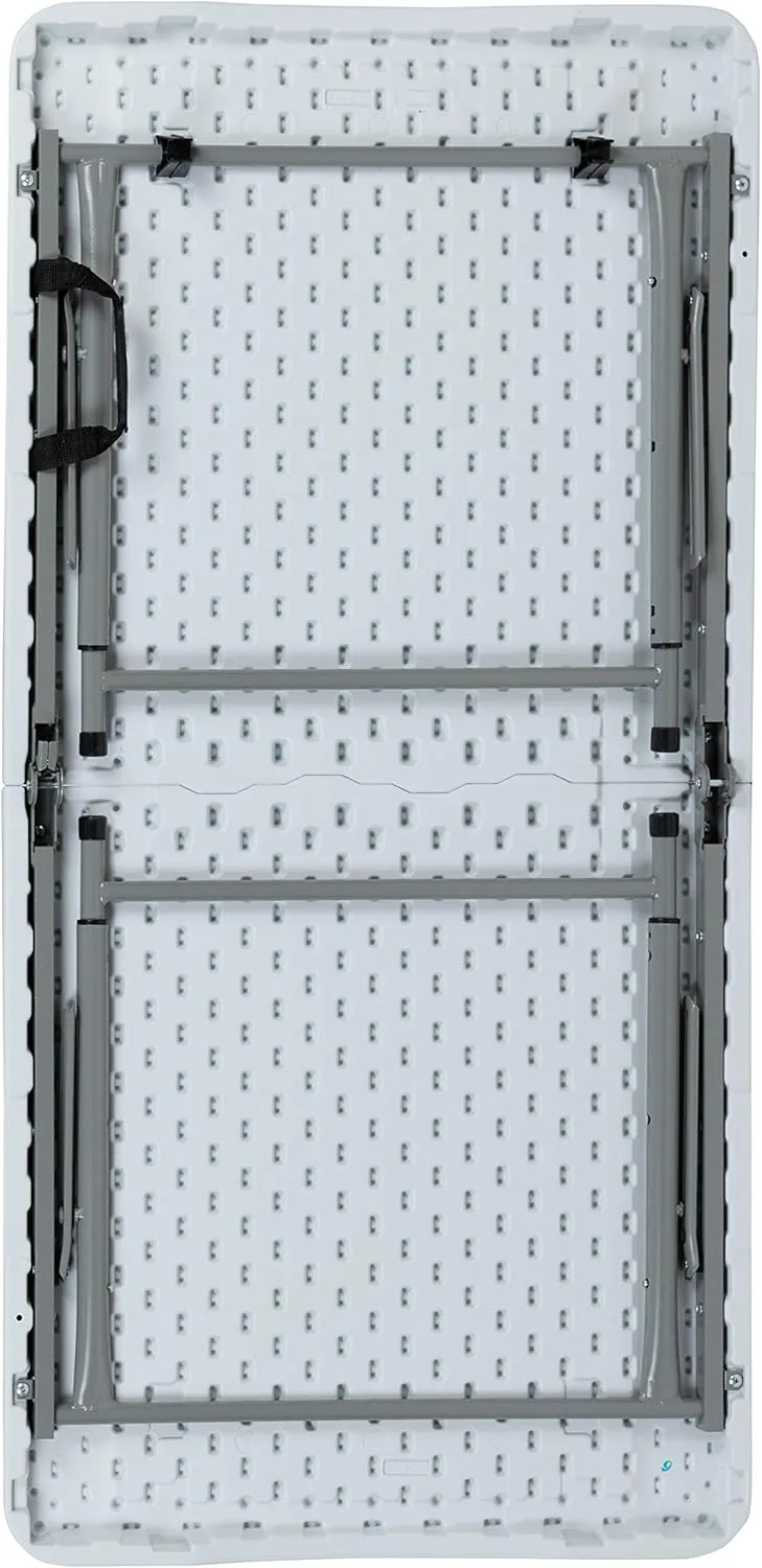 Flash Furniture Height-Adjustable Bi-Fold Plastic Folding Table With Carrying Handle, 29inH x 23-3/4inW x 47-1/2inD