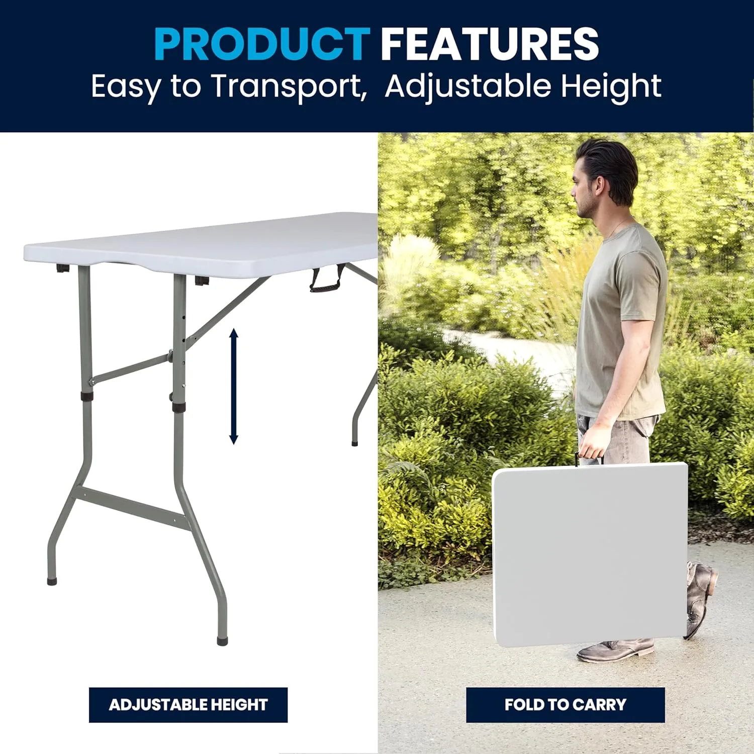 Flash Furniture Kathryn 5' Rectangular Plastic Folding Event Table with Carrying Handle