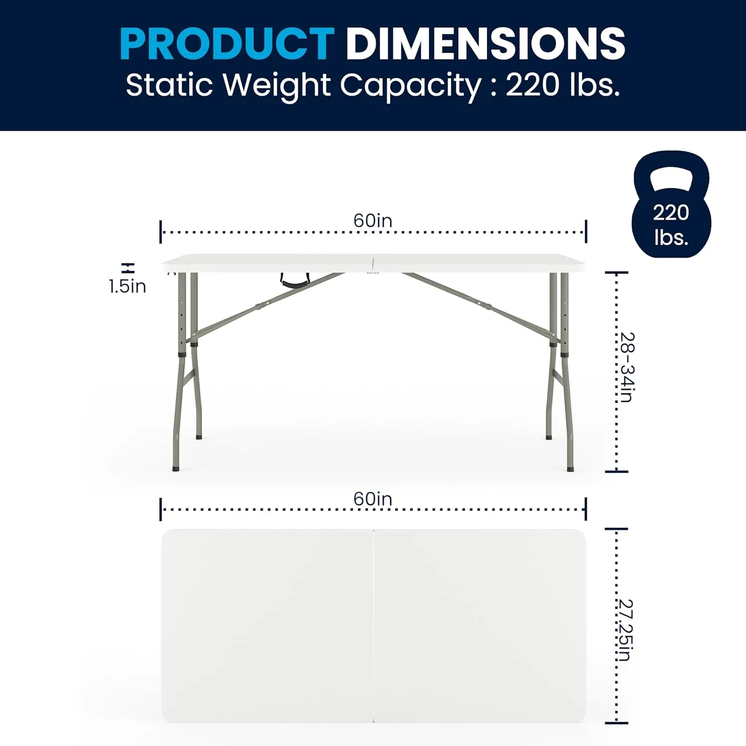 Flash Furniture Kathryn 5' Rectangular Plastic Folding Event Table with Carrying Handle