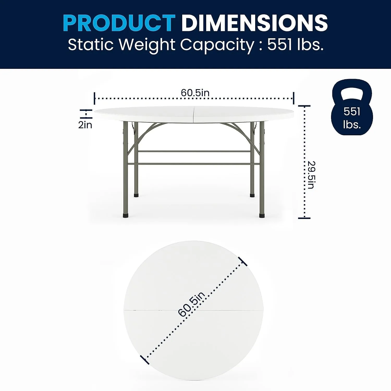 Flash Furniture Round Bi-Fold Plastic Banquet And Event Folding Table