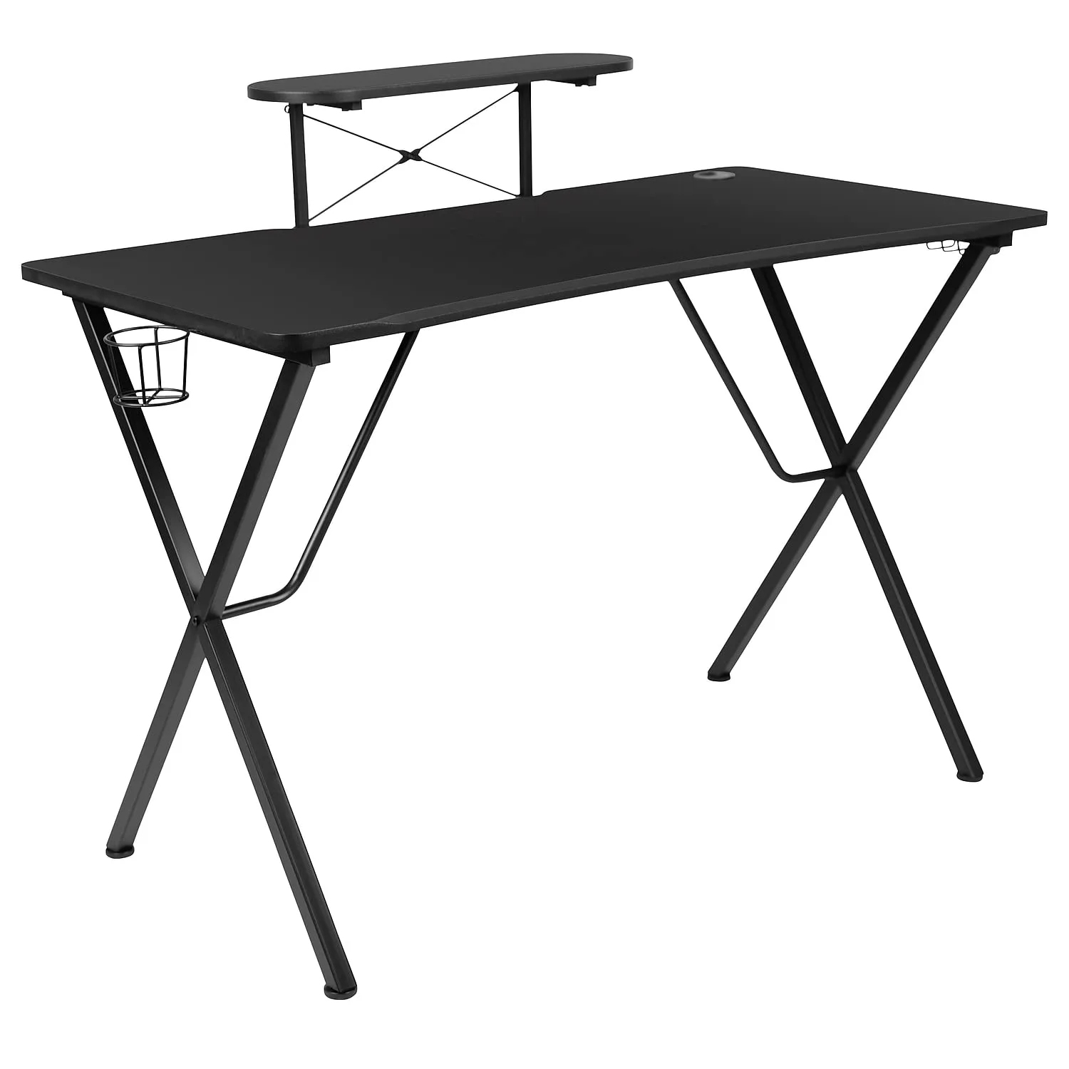Flash Furniture Mallot Black Gaming Desk with Cup Holder, Headphone Hook, and Monitor/Smartphone Stand Black 51.5"
