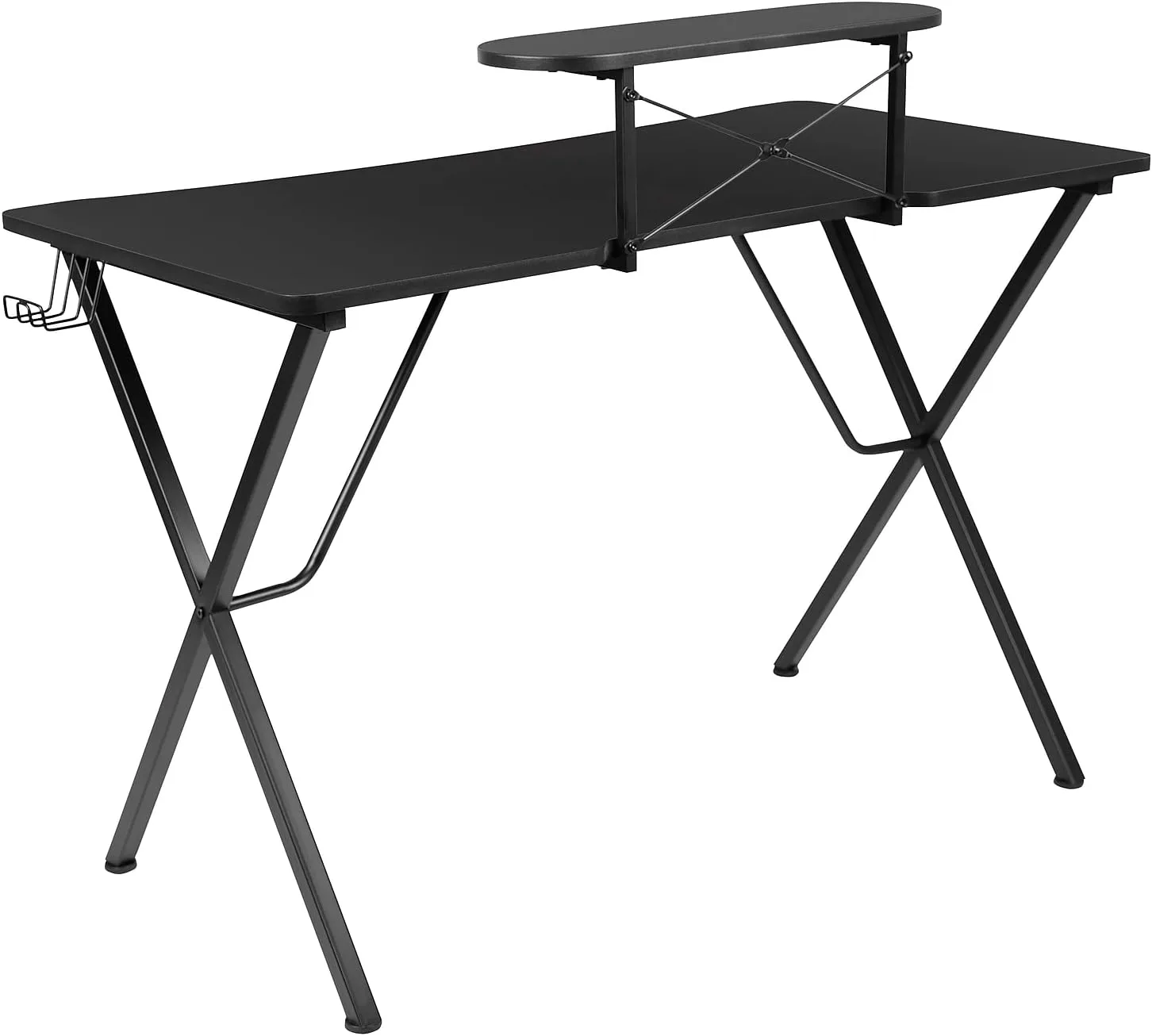 Flash Furniture Mallot Black Gaming Desk with Cup Holder, Headphone Hook, and Monitor/Smartphone Stand Black 51.5"
