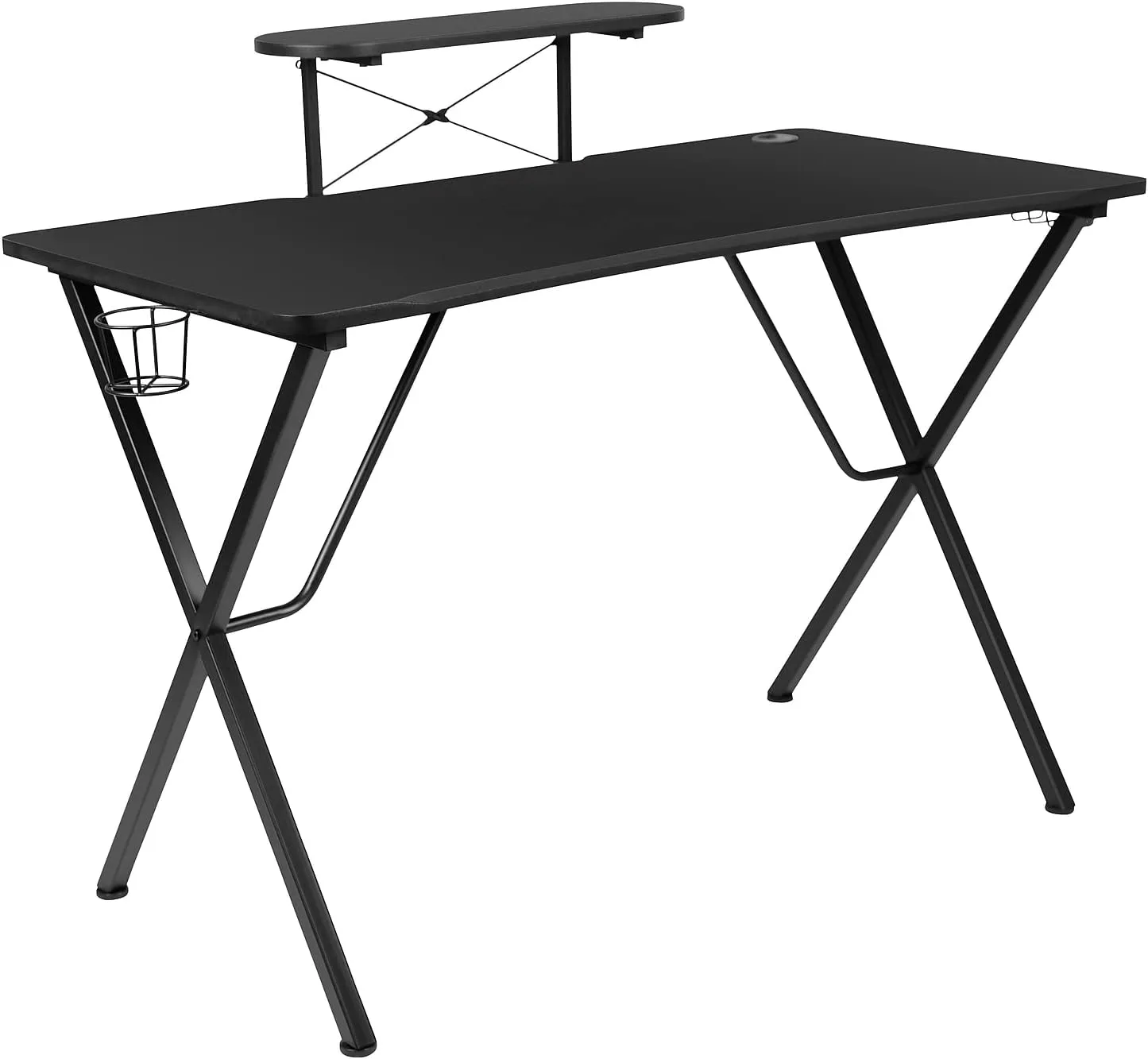 Flash Furniture Mallot Black Gaming Desk with Cup Holder, Headphone Hook, and Monitor/Smartphone Stand Black 51.5"