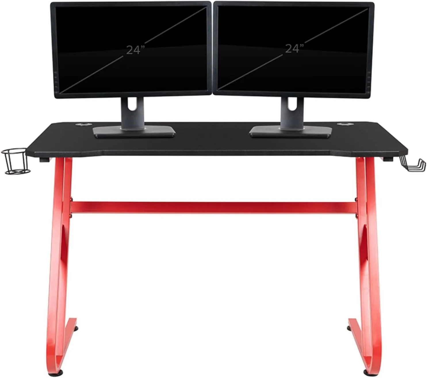Flash Furniture 52inW Ergonomic PC Gaming Computer Desk With Cup Holder And Headphone Hook, Black/Red