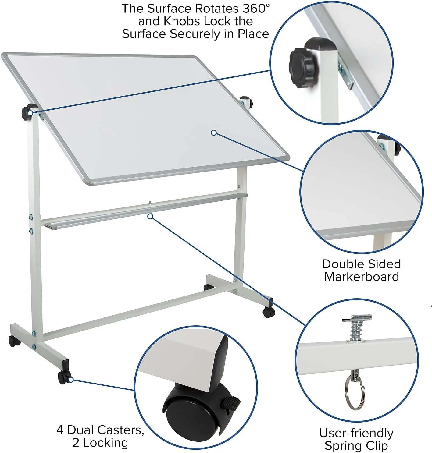 Flash Furniture HERCULES Series 53"W x 62.5"H Double-Sided Mobile White Board with Pen Tray