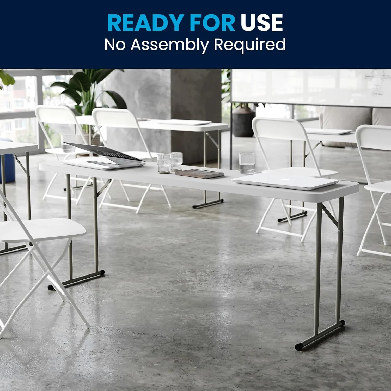 Flash Furniture Kathryn 6' Rectangular Plastic Folding Table, Long Plastic Foldable Table for Indoor/Outdoor Events