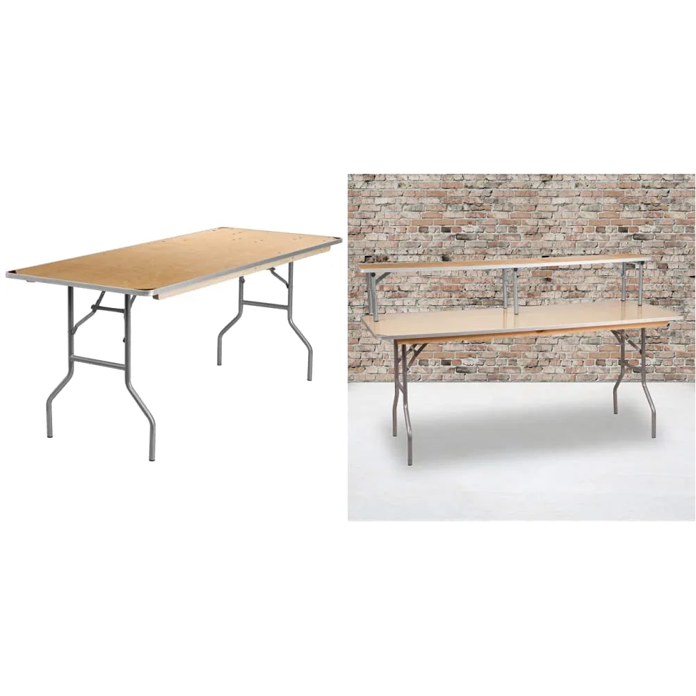 Flash Furniture Fielder 6-Foot Rectangular Birchwood Folding Banquet Table with Metal Edges and Amara 72'' x 12'' x 12''