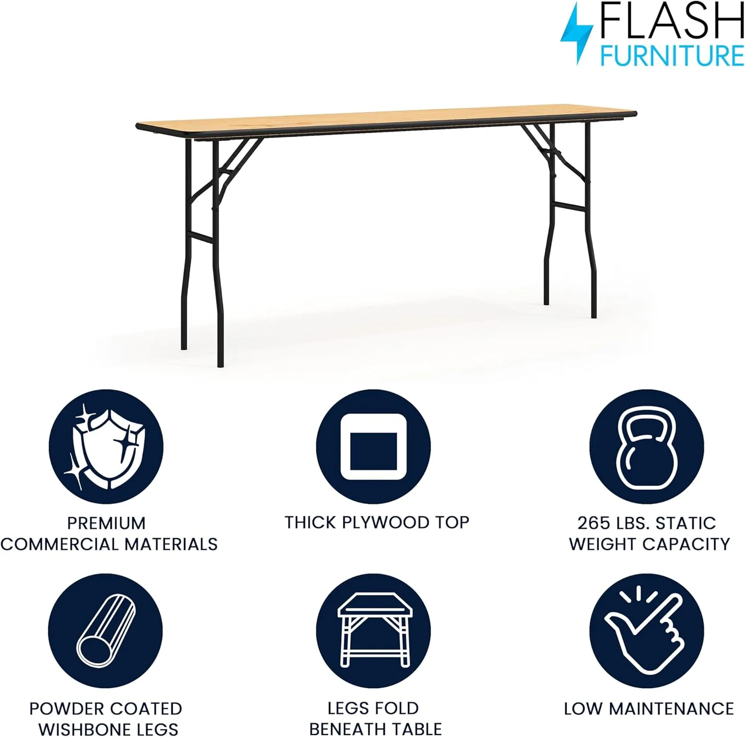 Flash Furniture Gael 6' Wood Folding Training and Event Table, Rectangular Folding Training Table with Smooth Clear Coated