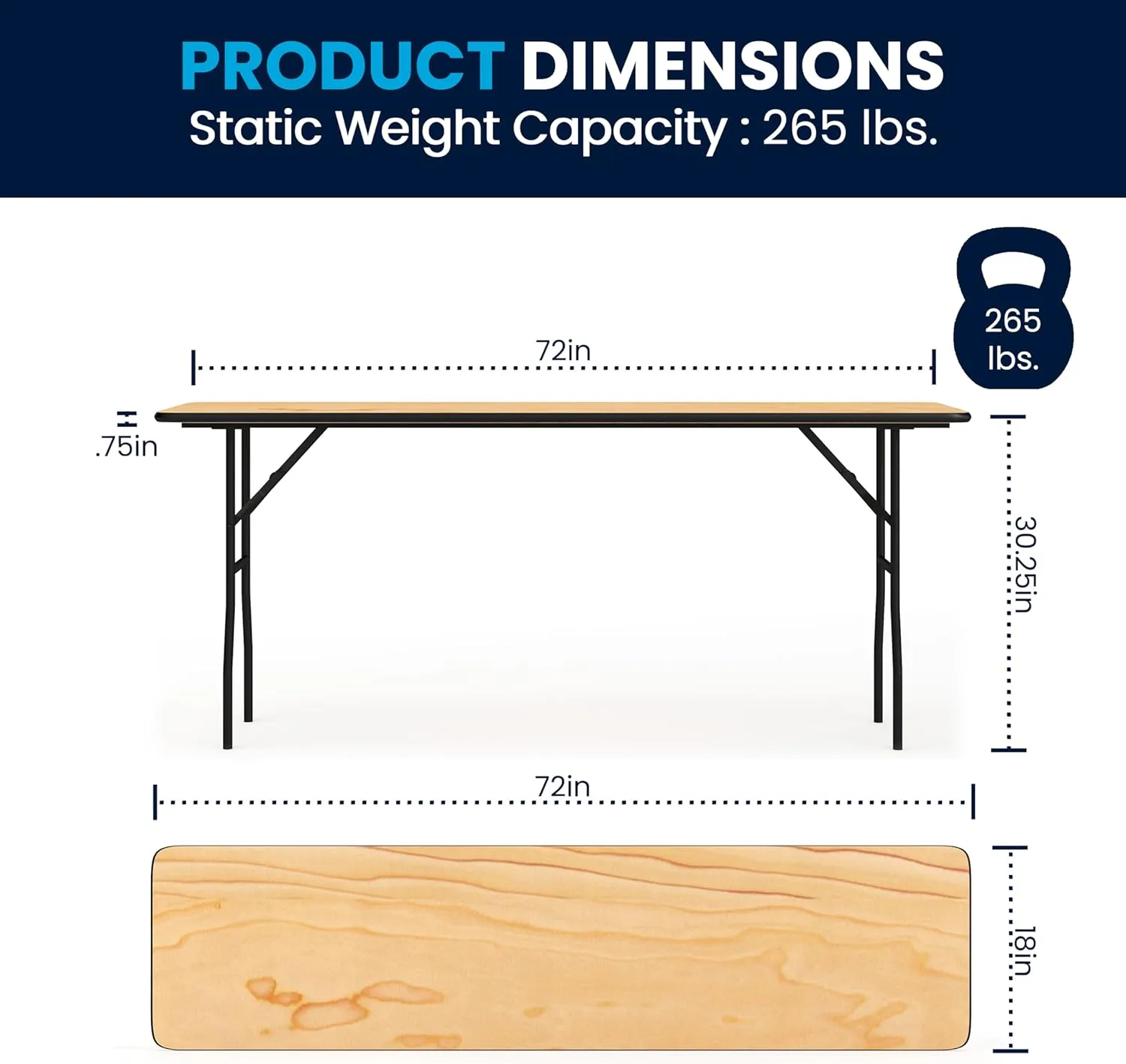 Flash Furniture Gael 6' Wood Folding Training and Event Table, Rectangular Folding Training Table with Smooth Clear Coated