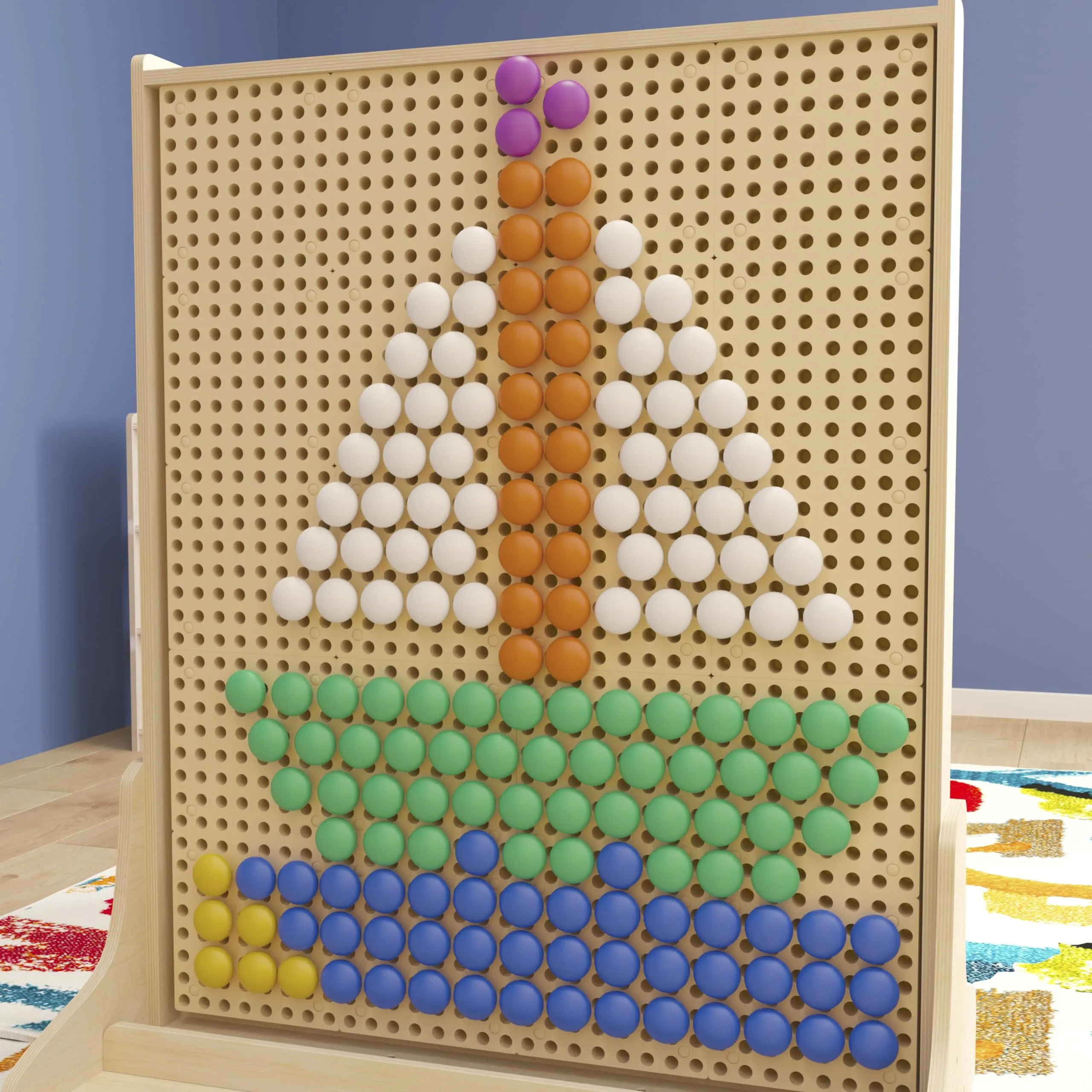 Flash Furniture Bright Beginnings Commercial 64-Piece Jumbo Peg Accessory Pack For Modular STEAM Walls, Multicolor