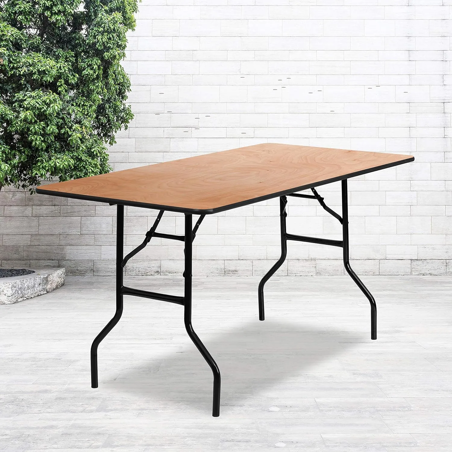 Flash Furniture Rectangular Folding Banquet Table, 30-1/4in H x 30in W x 72in D, Natural/Black