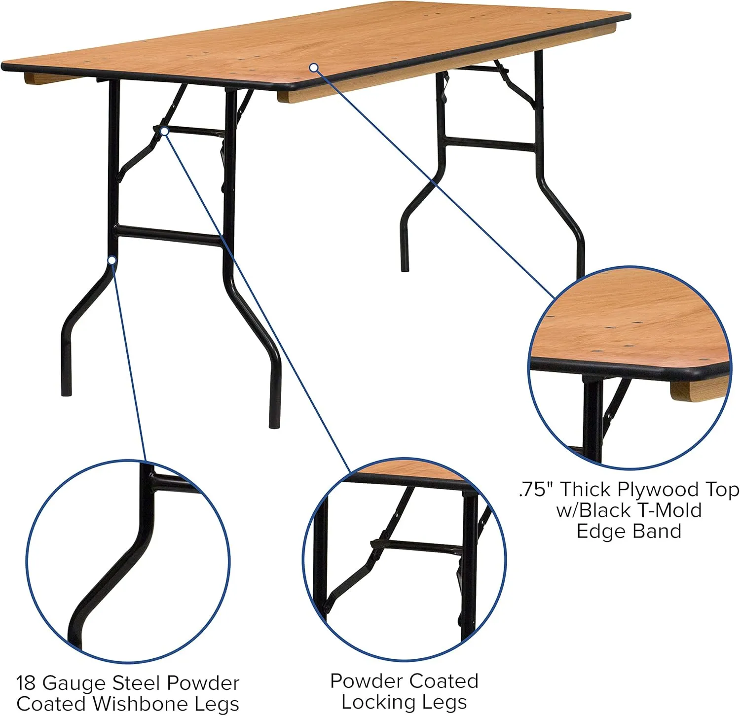 Flash Furniture Rectangular Folding Banquet Table, 30-1/4in H x 30in W x 72in D, Natural/Black