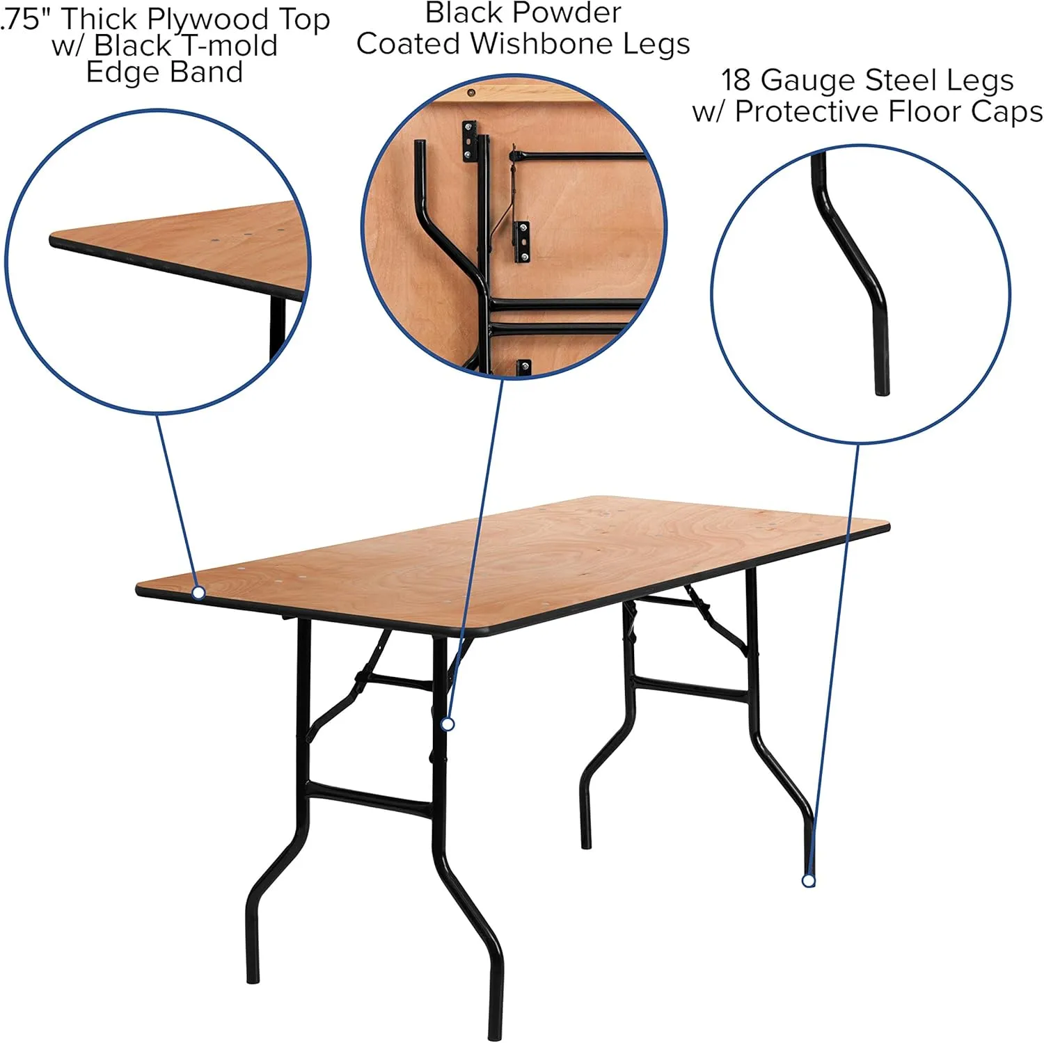Flash Furniture Rectangular Folding Banquet Table, 30-1/4in H x 30in W x 72in D, Natural/Black