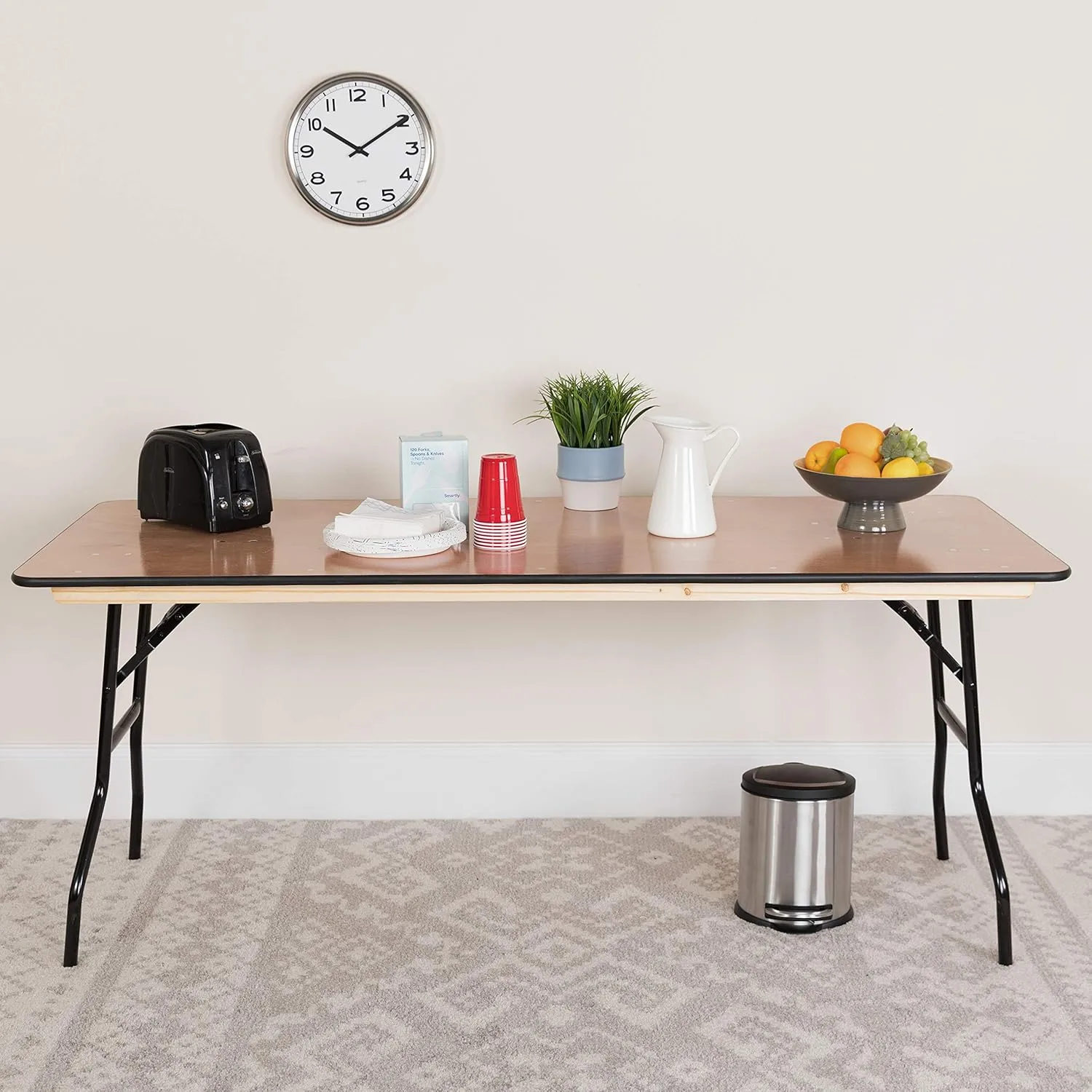 Flash Furniture Rectangular Folding Banquet Table, 30-1/4in H x 30in W x 72in D, Natural/Black