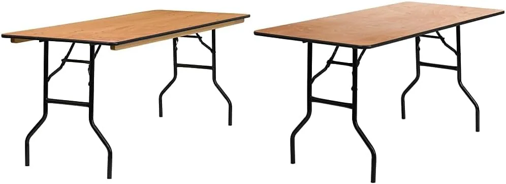 Flash Furniture Rectangular Folding Banquet Table, 30-1/4in H x 30in W x 72in D, Natural/Black