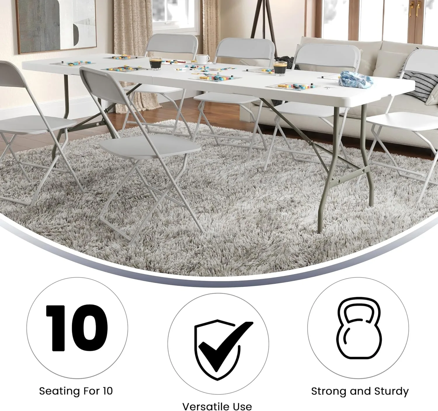 Flash Furniture Kathryn 8' Rectangular Plastic Folding Event Table with Carrying Handle