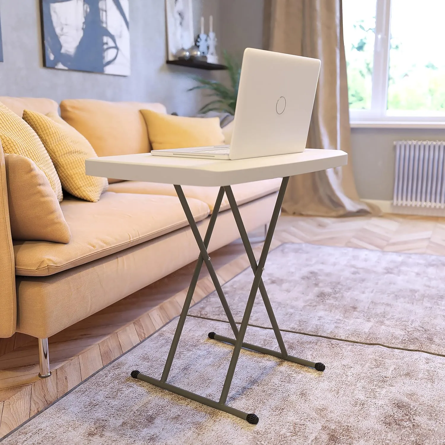Flash Furniture Elon Folding Table - Granite White - Height Adjustable - 30 Inch - TV Tray