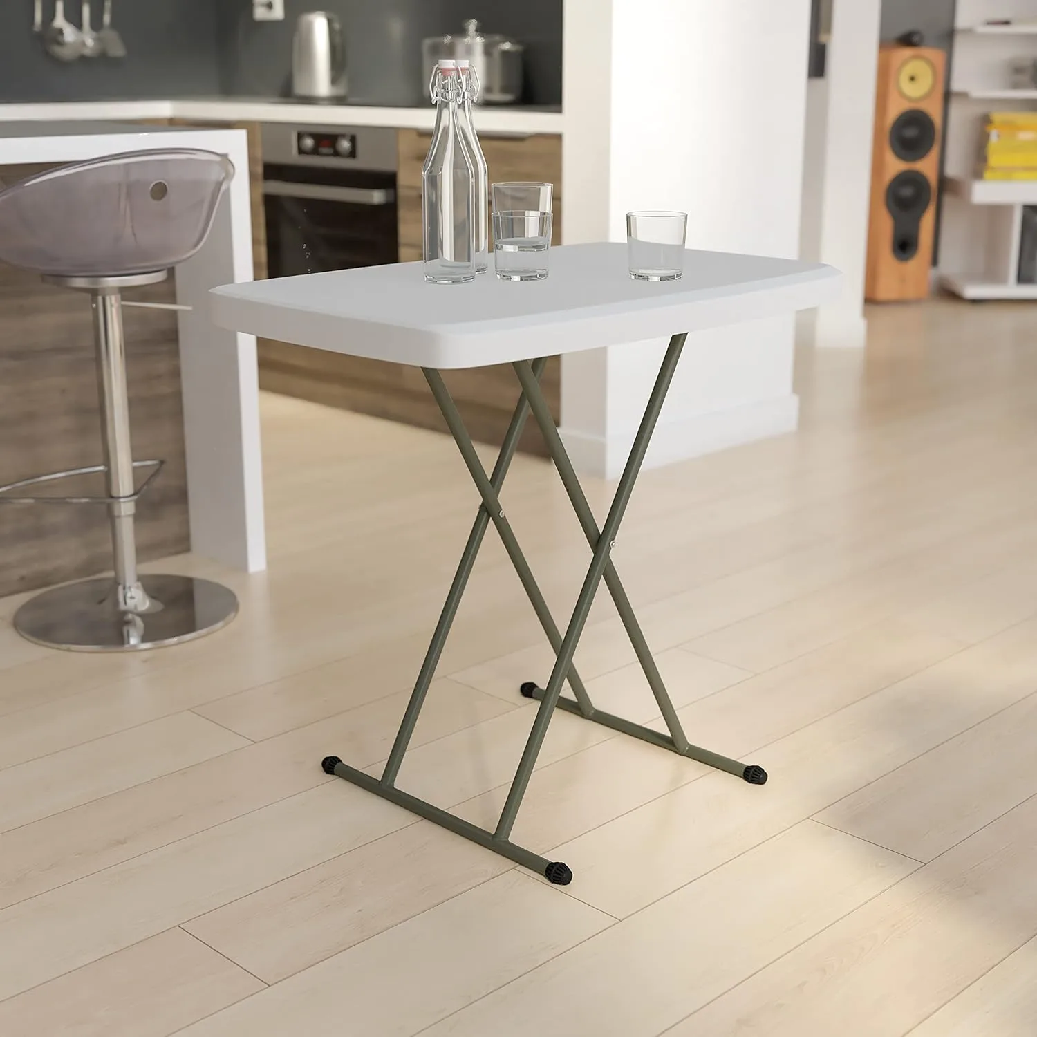 Flash Furniture Elon Folding Table - Granite White - Height Adjustable - 30 Inch - TV Tray