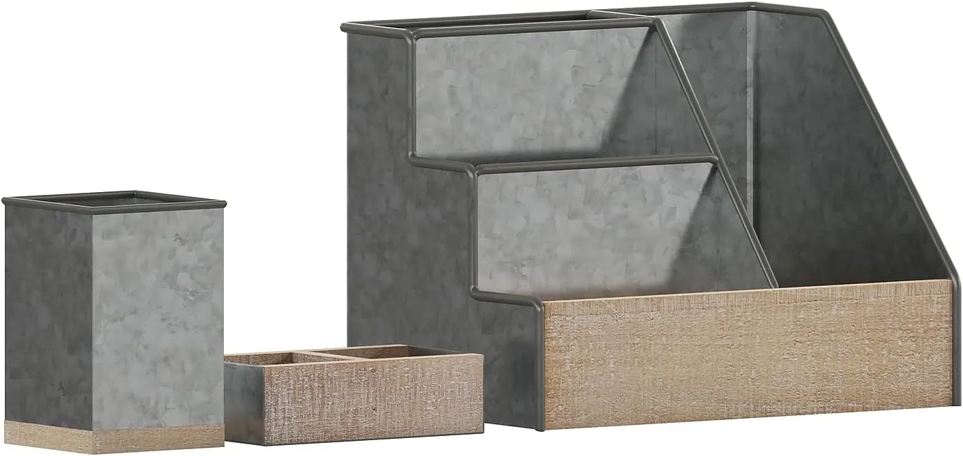 Flash Furniture Comerford 3-Piece Metal and Wood Organizer Set