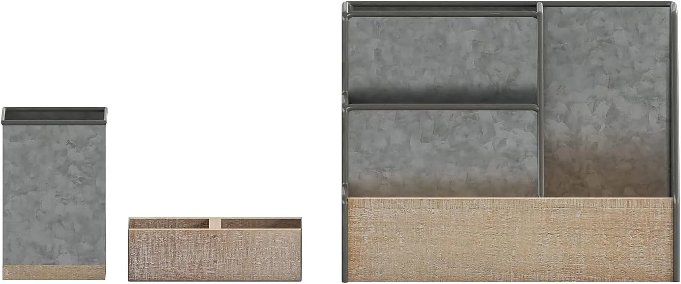 Flash Furniture Comerford 3-Piece Metal and Wood Organizer Set