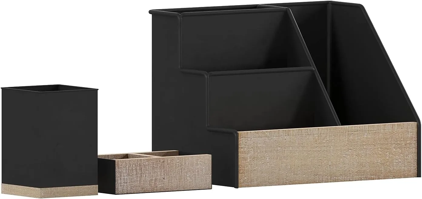 Flash Furniture Comerford 3-Piece Metal and Wood Organizer Set