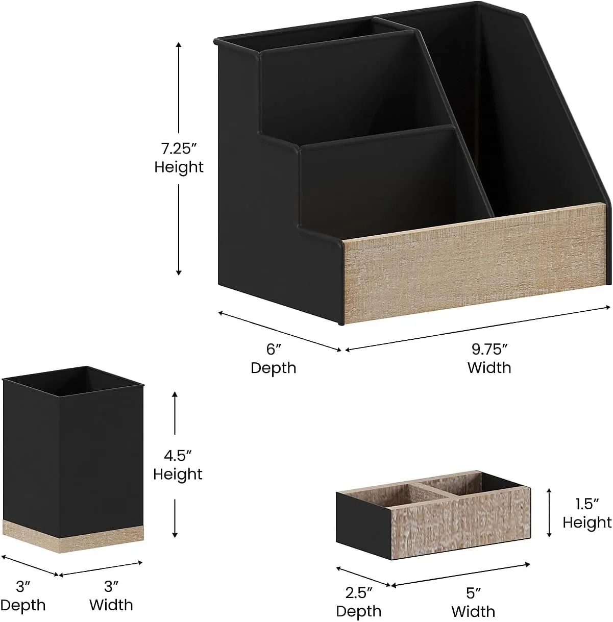 Flash Furniture Comerford 3-Piece Metal and Wood Organizer Set