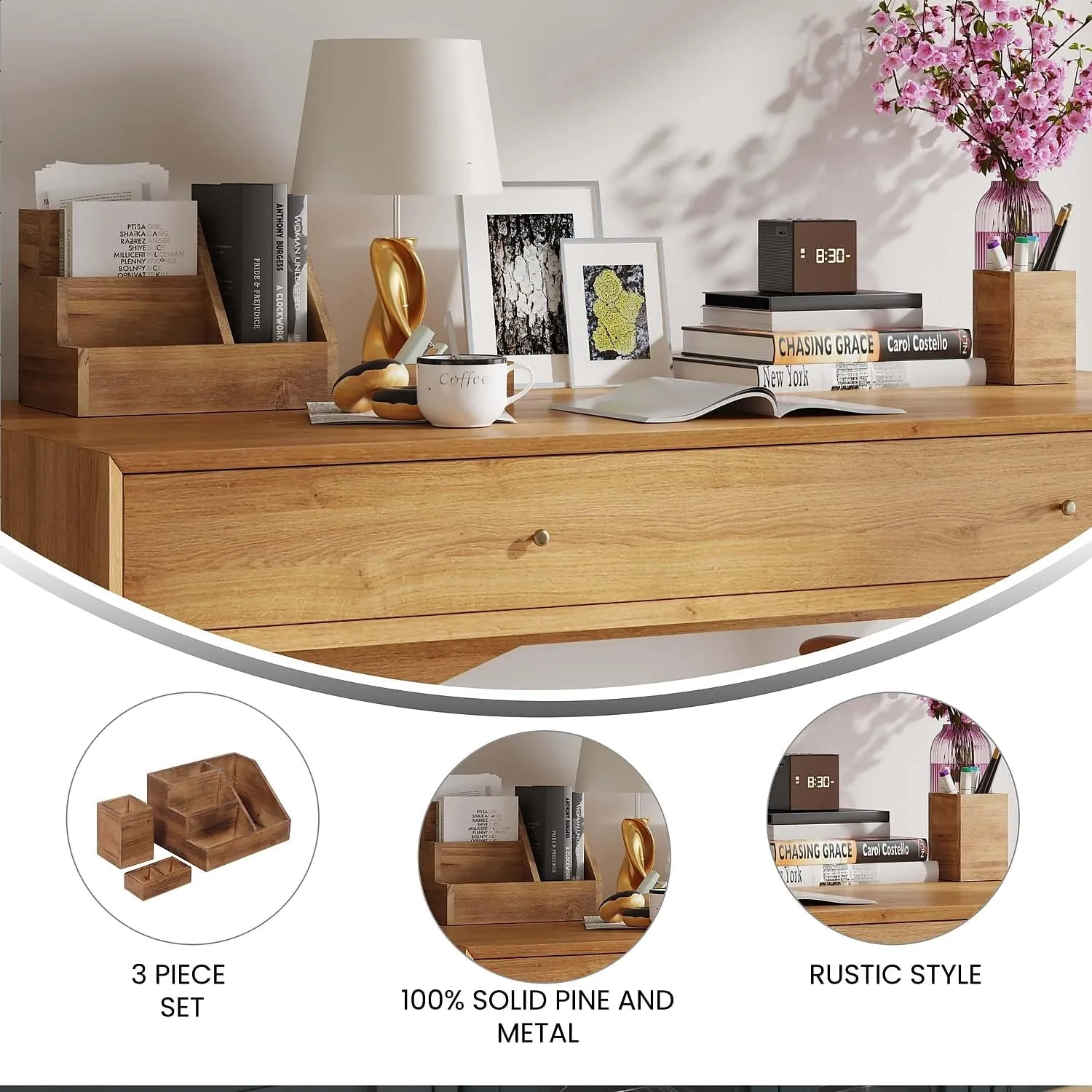 Flash Furniture Comerford 3-Piece Metal and Wood Organizer Set