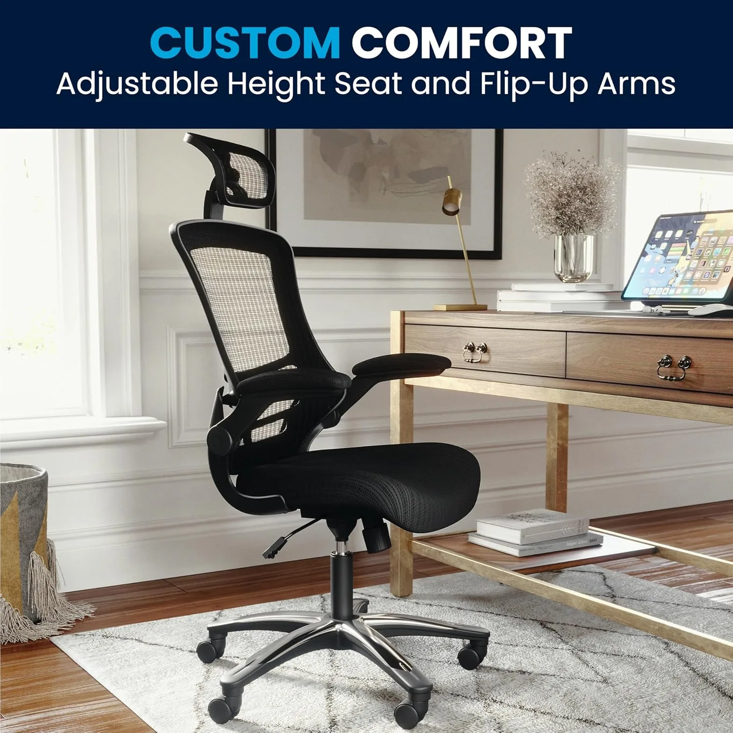 Flash Furniture Kelista High-Back Swivel Office Chair with Adjustable Lumbar Support and Seat Height