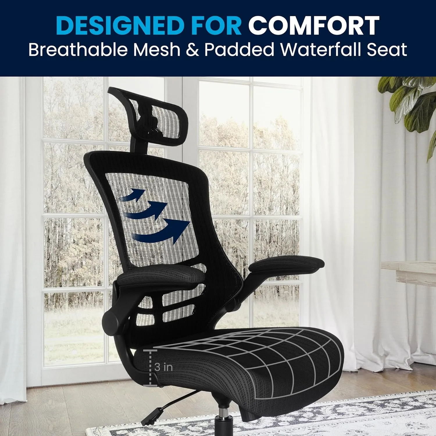 Flash Furniture Kelista High-Back Swivel Office Chair with Adjustable Lumbar Support and Seat Height