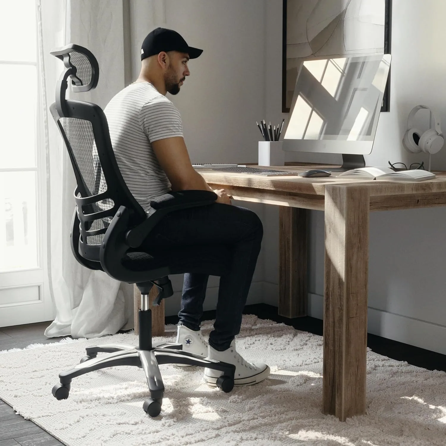 Flash Furniture Kelista High-Back Swivel Office Chair with Adjustable Lumbar Support and Seat Height