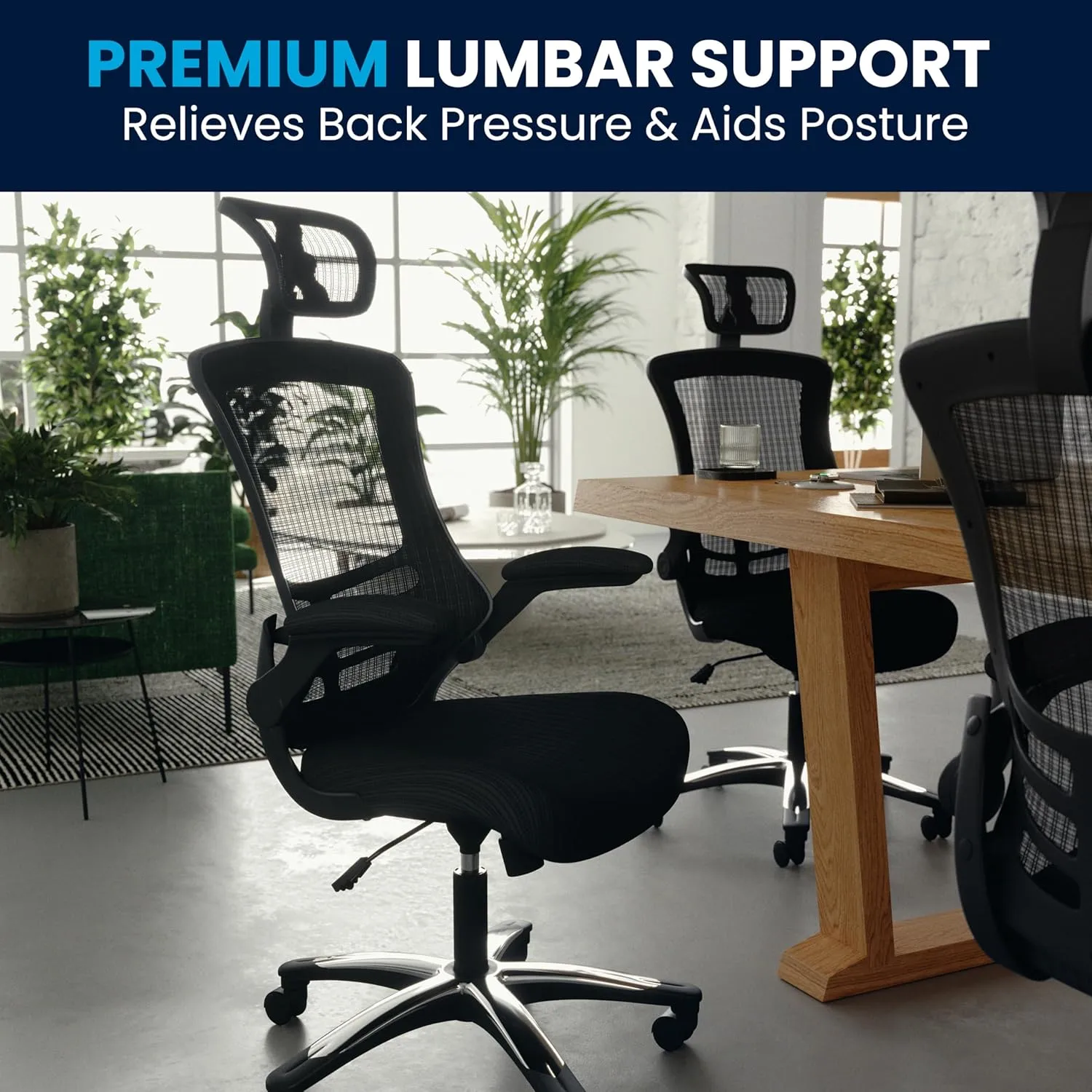 Flash Furniture Kelista High-Back Swivel Office Chair with Adjustable Lumbar Support and Seat Height