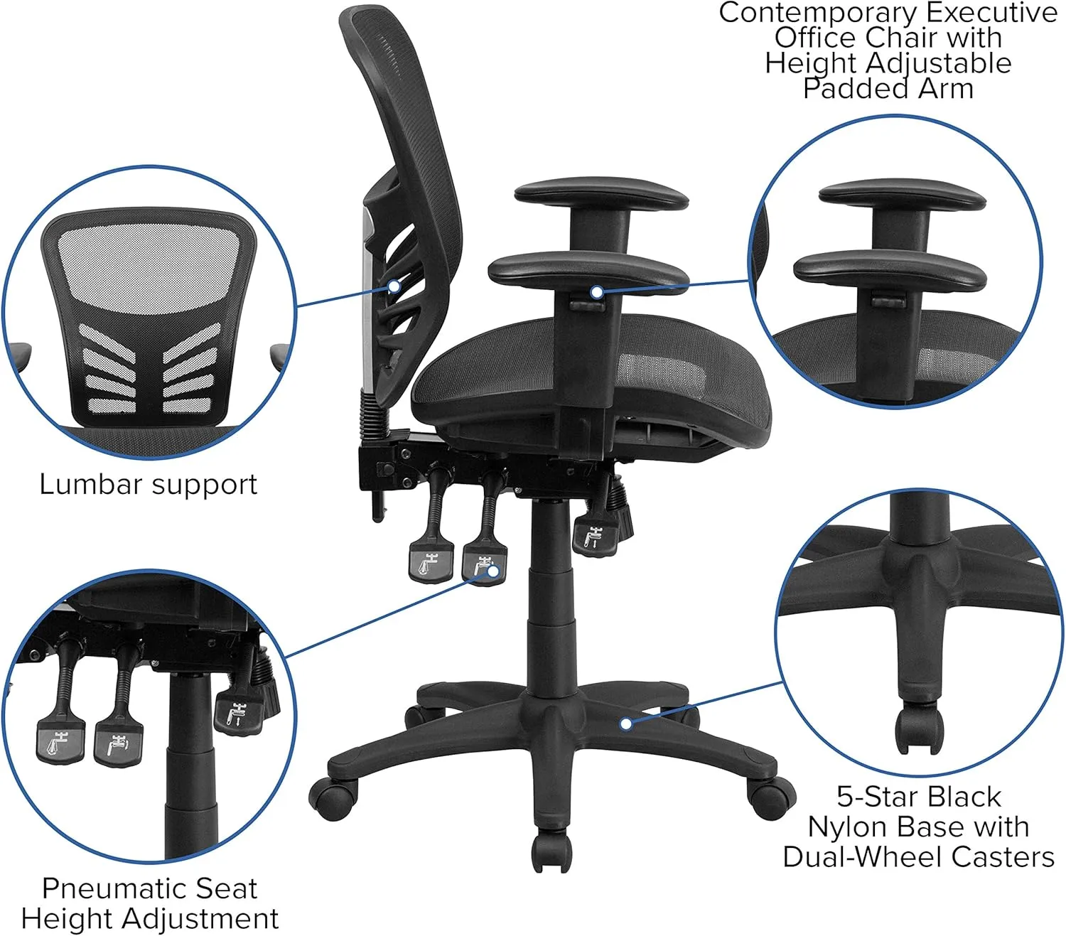Flash Furniture Nicholas Mid-Back Transparent Black Mesh Multifunction Executive Swivel Ergonomic Office Chair