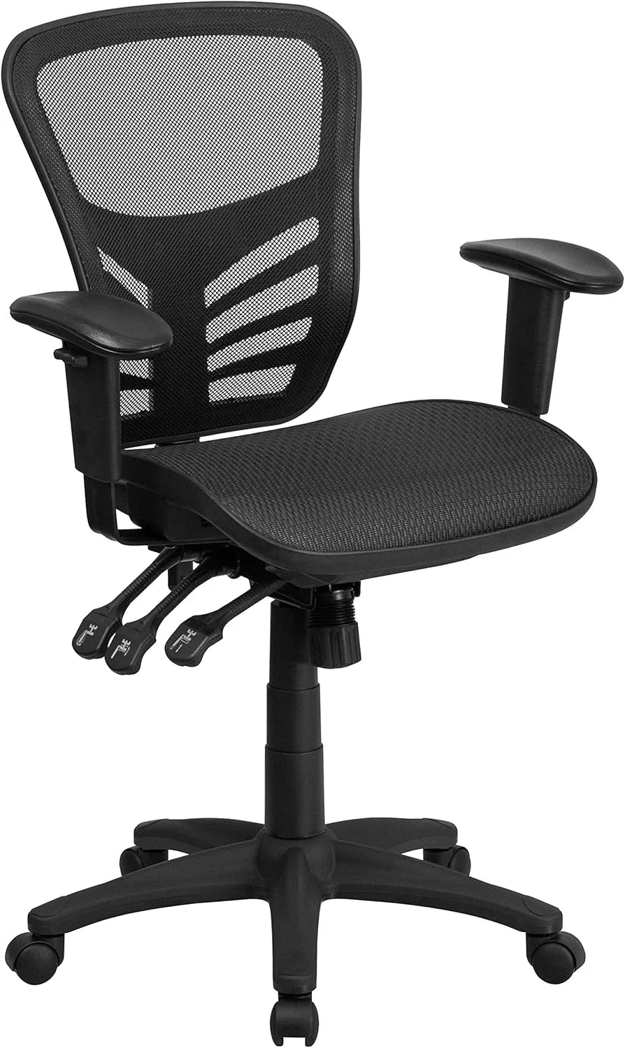 Flash Furniture Nicholas Mid-Back Transparent Black Mesh Multifunction Executive Swivel Ergonomic Office Chair